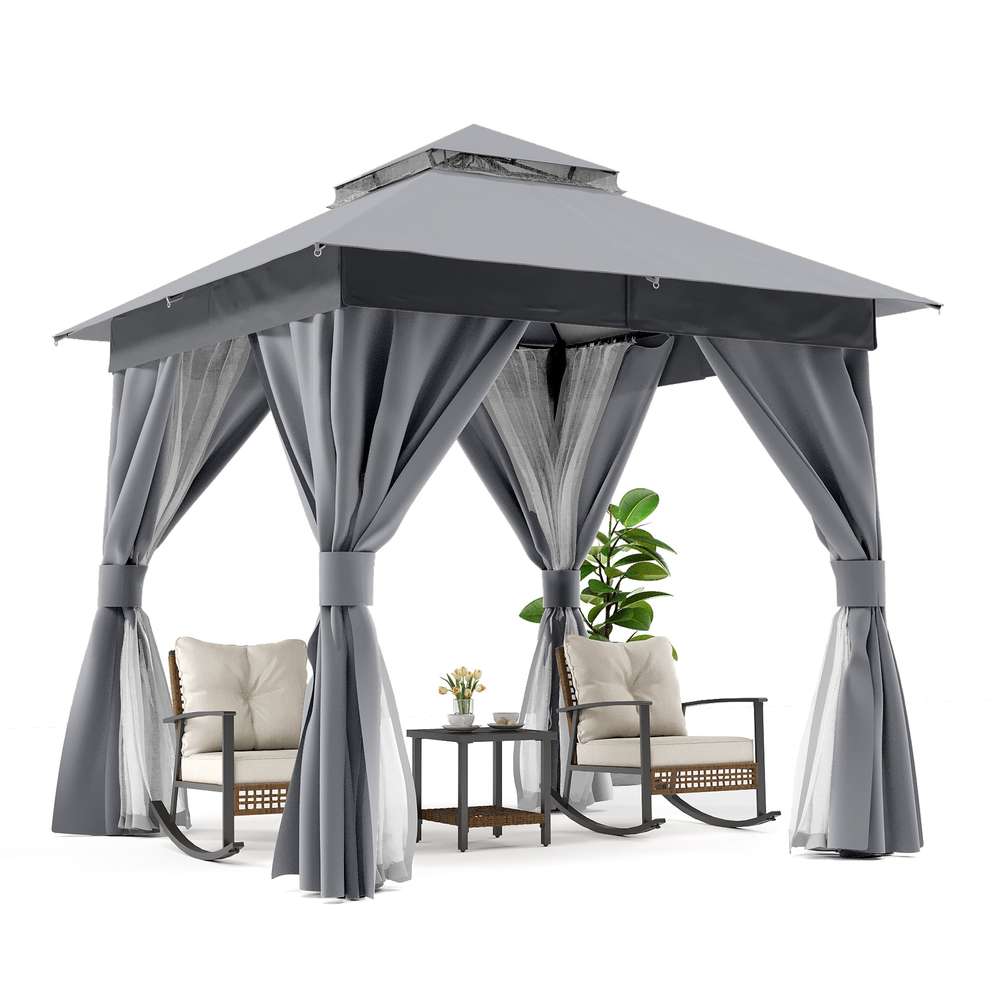 LAUSAINT HOME 8'x8' Semi-Permanent Patio Gazebo - Thumbnail 3