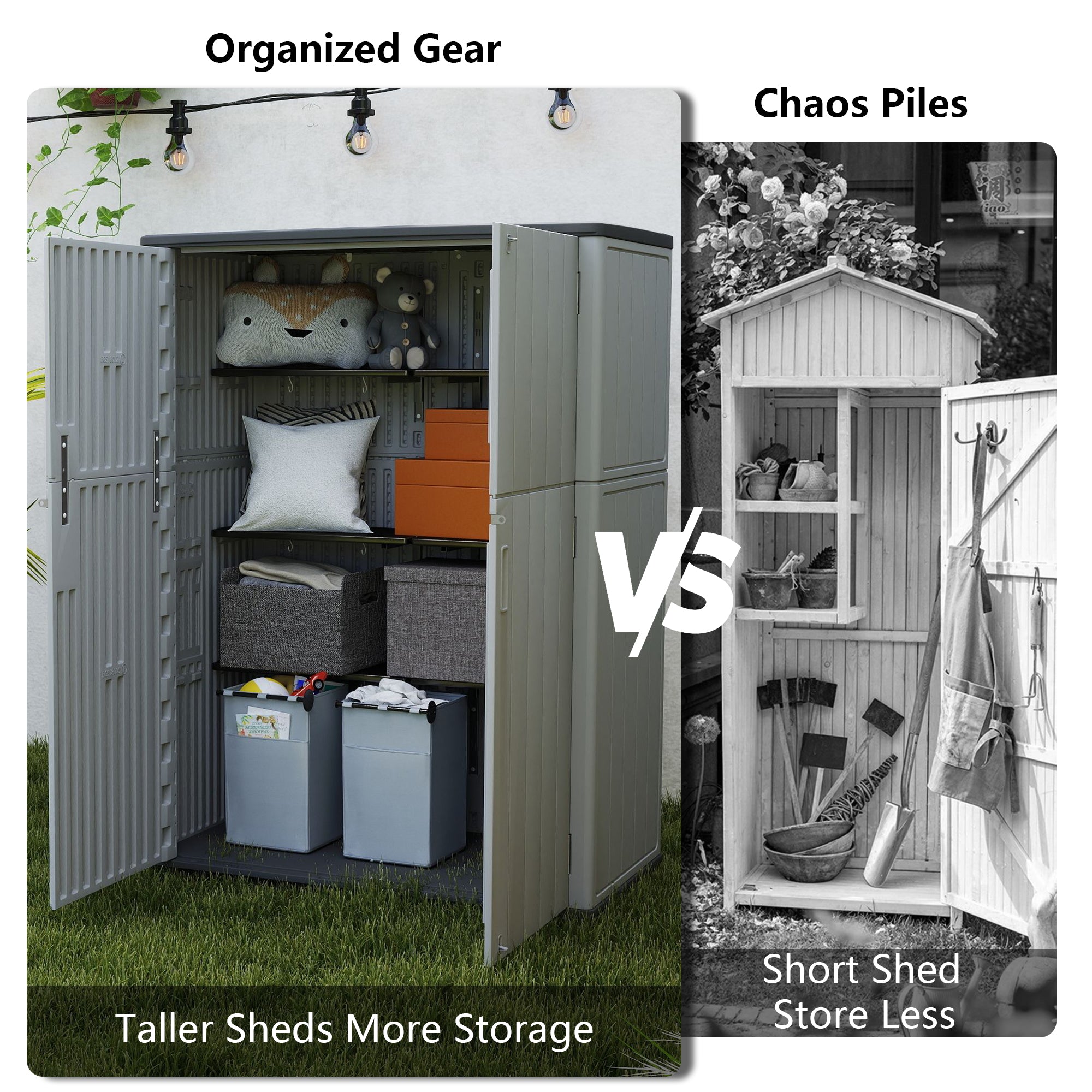 LAUSAINT HOME Vertical Storage Shed, Outdoor Storage Cabinet Resin Waterproof for Garden, Patio, Backyard