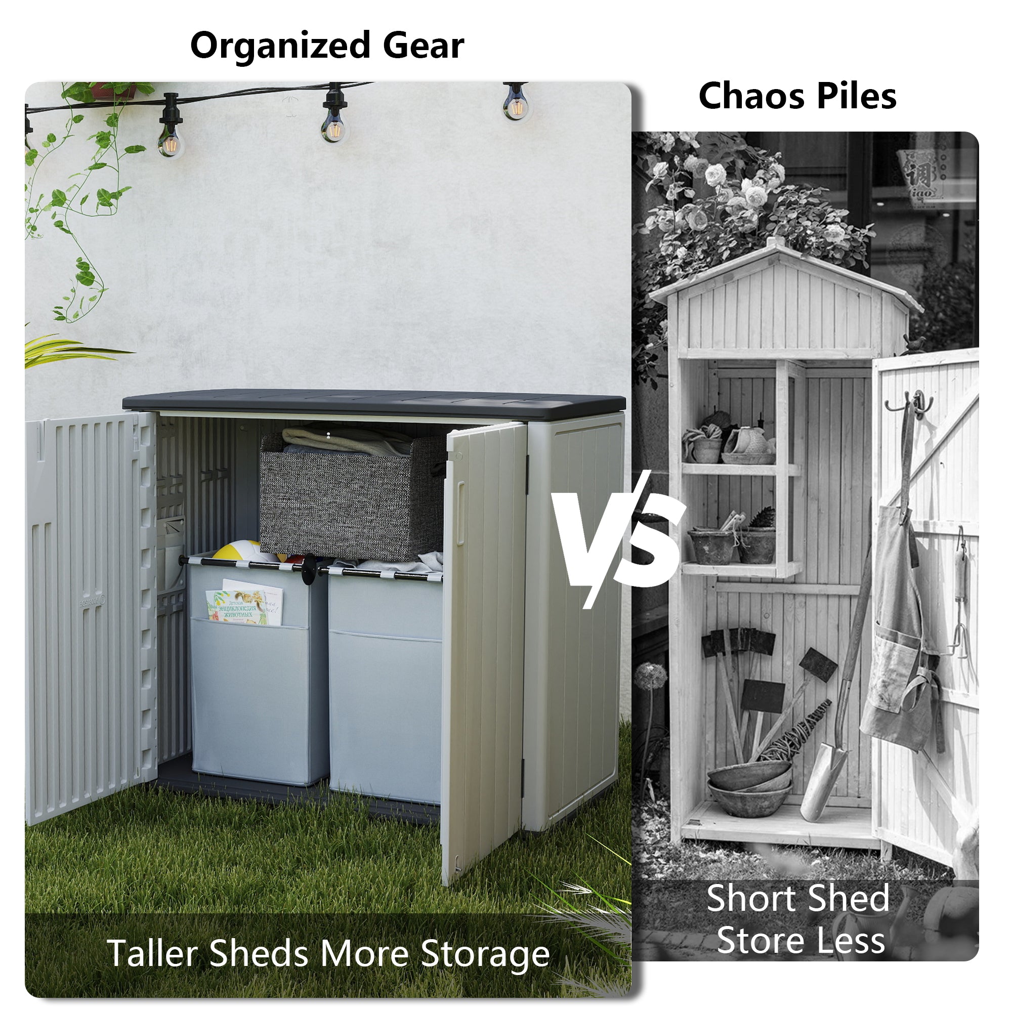 LAUSAINT HOME Vertical Storage Shed, Outdoor Storage Cabinet Resin Waterproof for Garden, Patio, Backyard