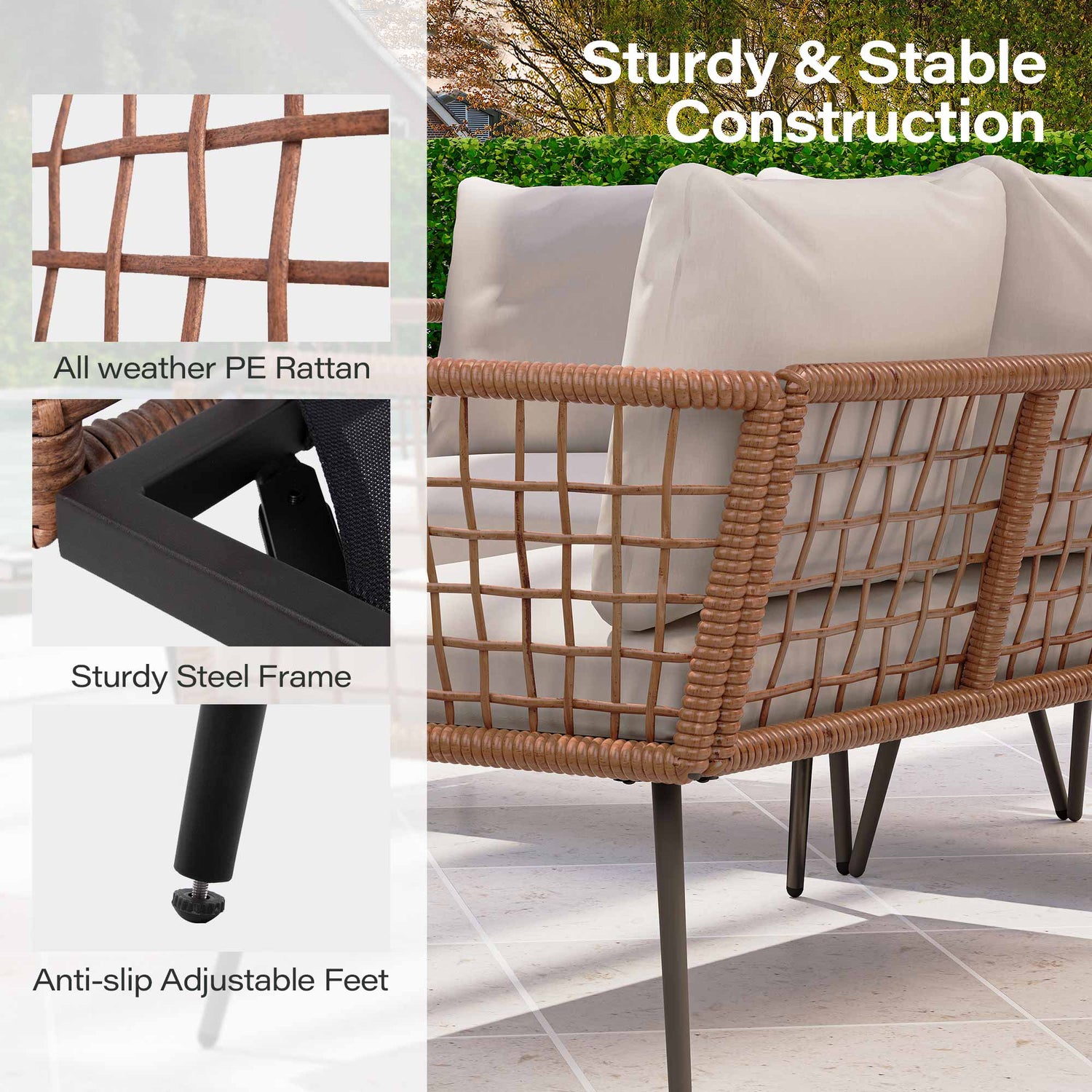 4 Pieces L- Shaped Patio Furniture Set