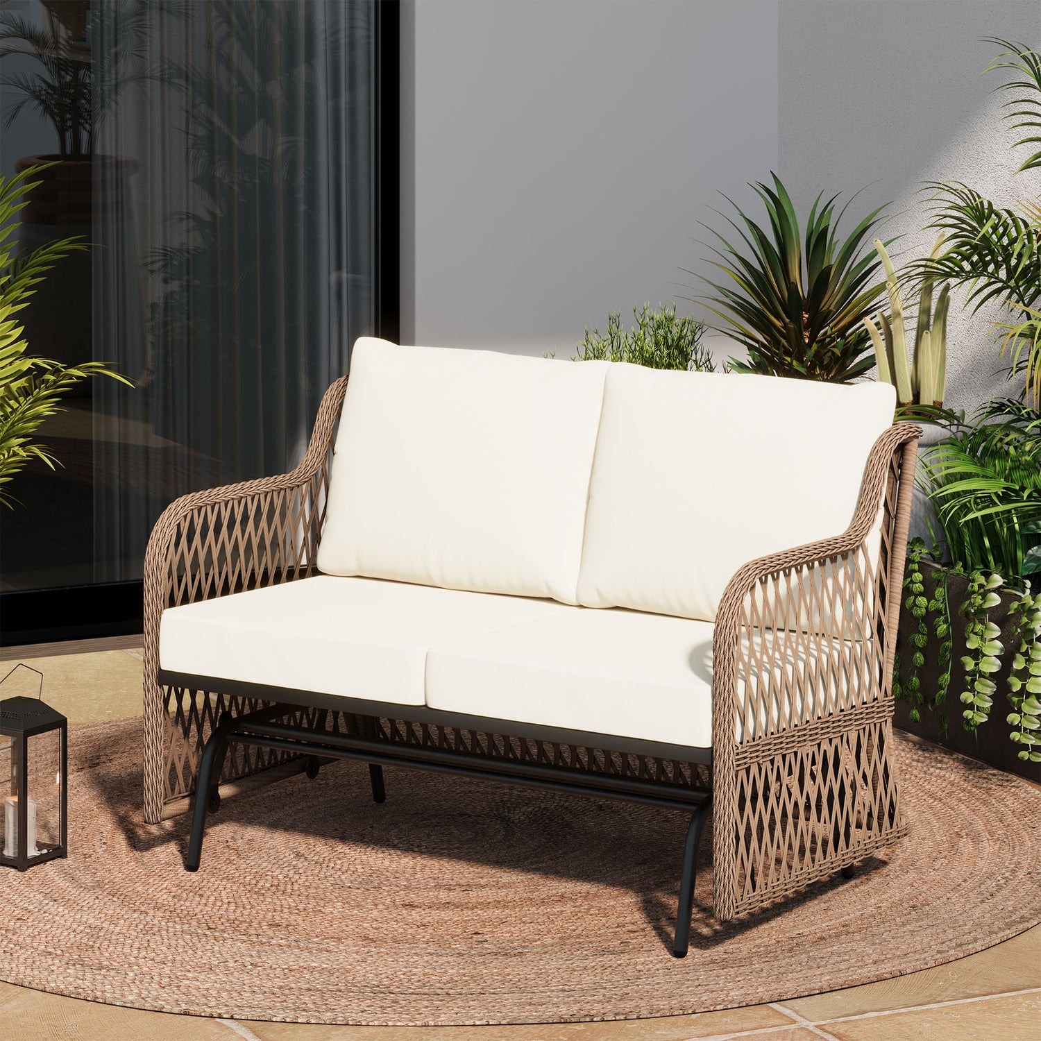 LAUSAINT HOME 2 Person Outdoor Ratten Patio Swing Glider with Cushion