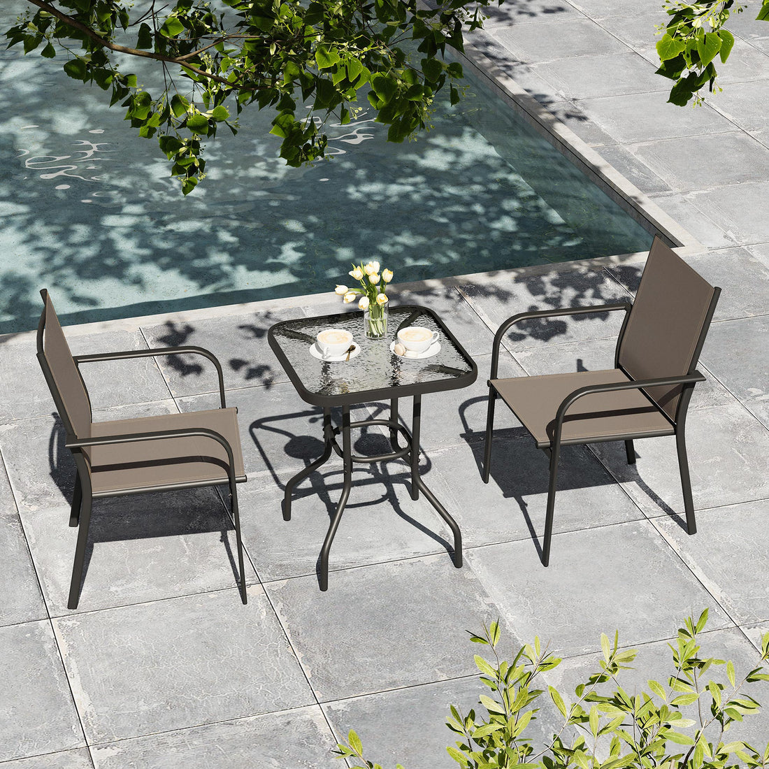 3-Piece Outdoor Textilene Fabric Bar Set with Patio Table and Chairs