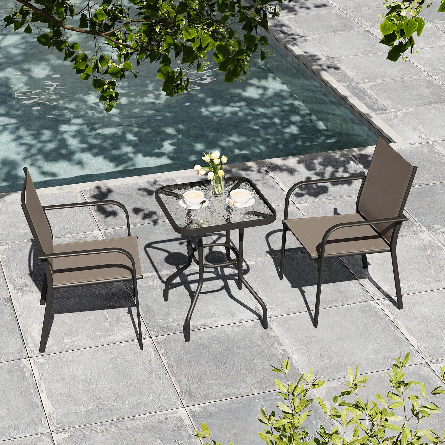 3-Piece Outdoor Textilene Fabric Bar Set with Patio Table and Chairs