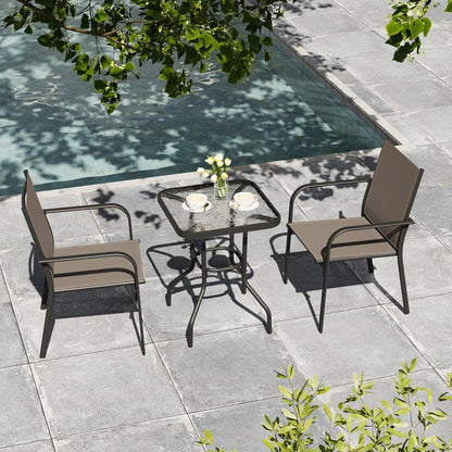 3-Piece Outdoor Textilene Fabric Bar Set with Patio Table and Chairs