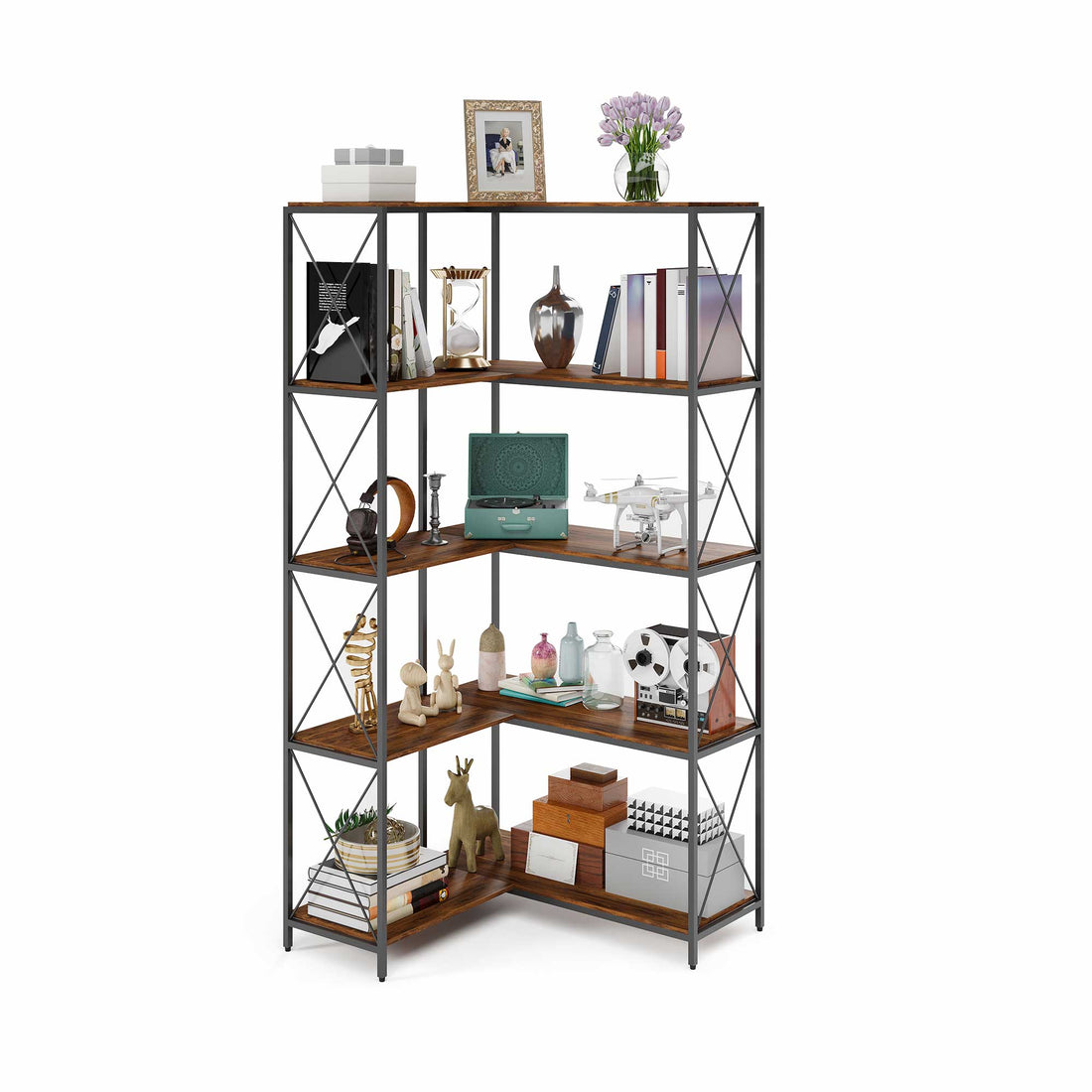 LAUSAINT HOME 5-Tier L-Shaped Corner Bookcase