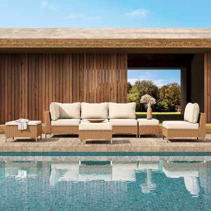 LAUSAINT HOME 7 Pieces Outdoor Patio Furniture Set with Storage Ottoman