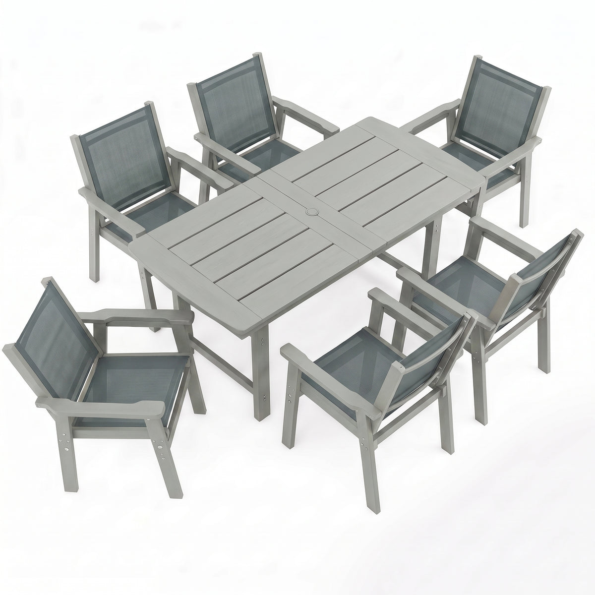 Lausaint Home 7-Piece Outdoor HDPE Dining Set with Textilene Chairs &amp; Umbrella Hole Table