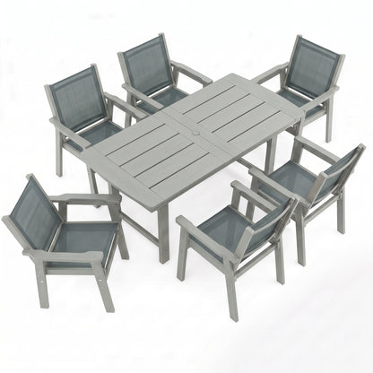 Lausaint Home 7-Piece Outdoor HDPE Dining Set with Textilene Chairs &amp; Umbrella Hole Table