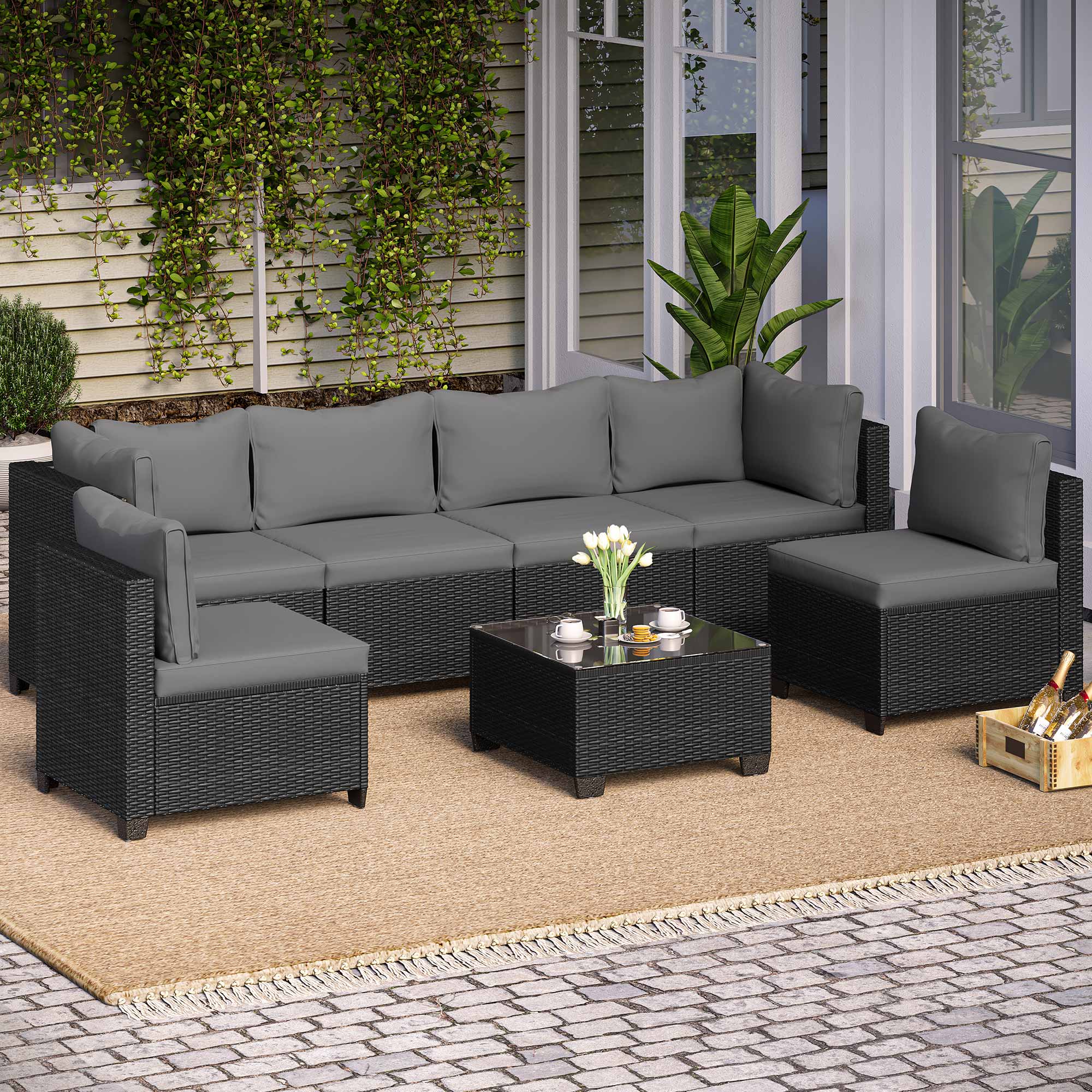 7-Piece Wicker Outdoor Conversation Sets