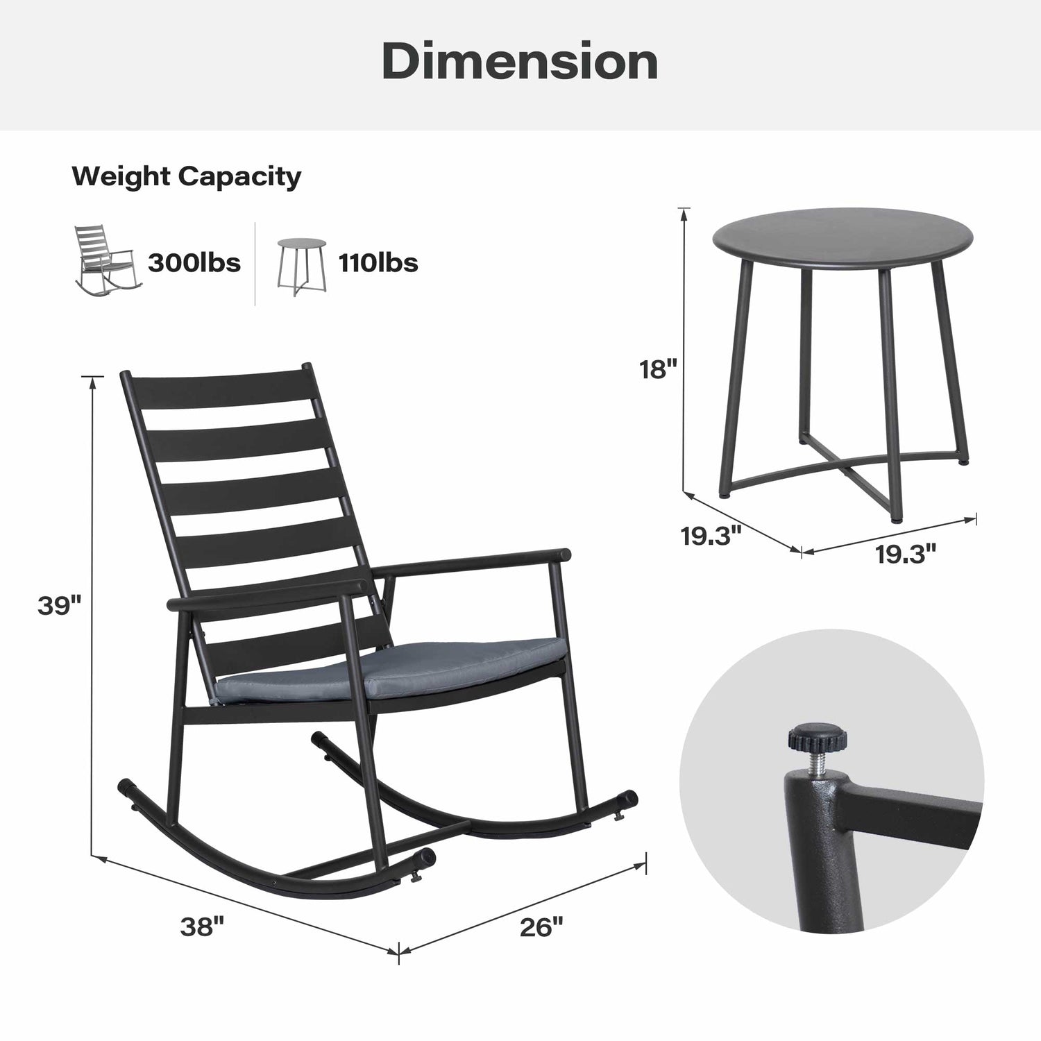 3-Piece Outdoor Rocking Bistro Set with Cushions