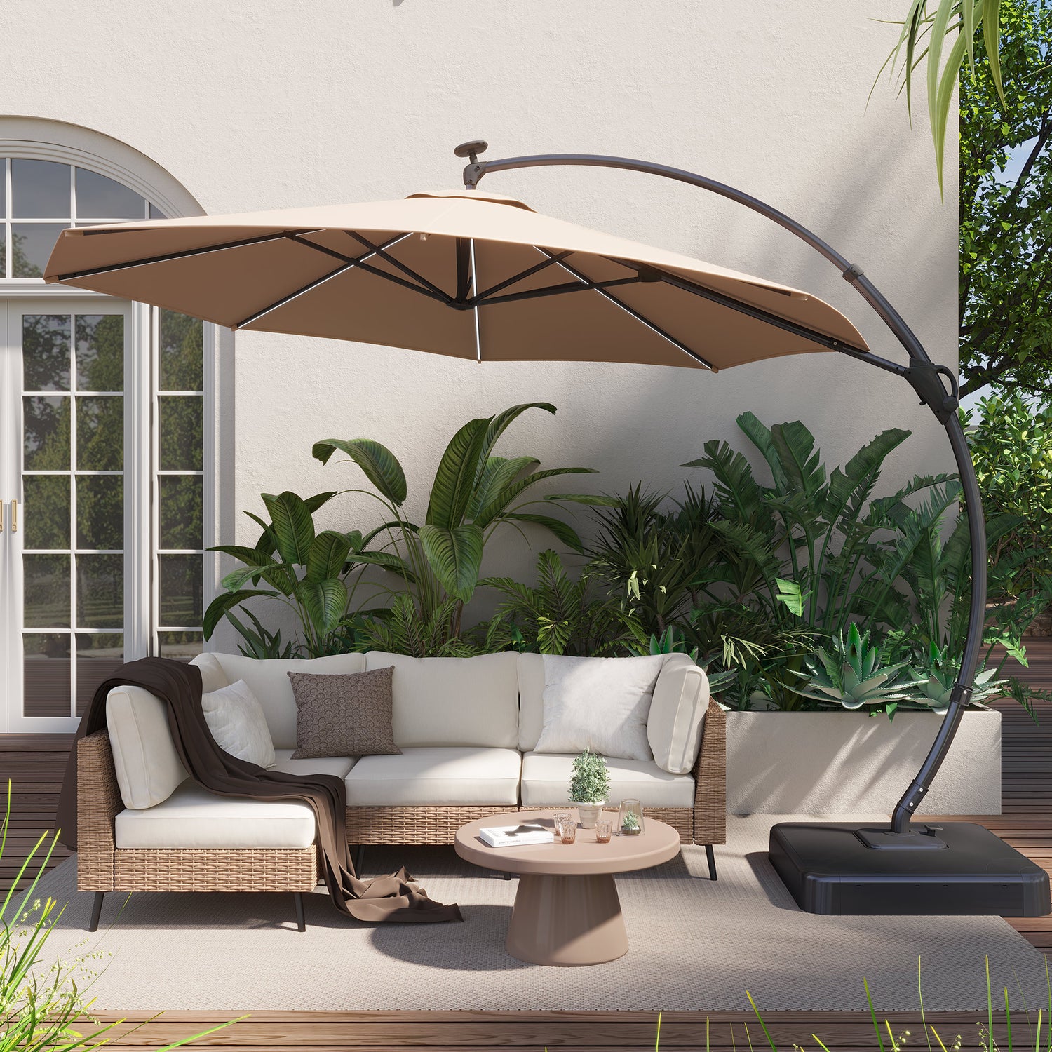 LAUSAINT HOME 9 Ft Patio Umbrella Outdoor, Aluminum Offset Umbrella with 360-degree Rotation for Backyard, Pool, Lawn,Beige