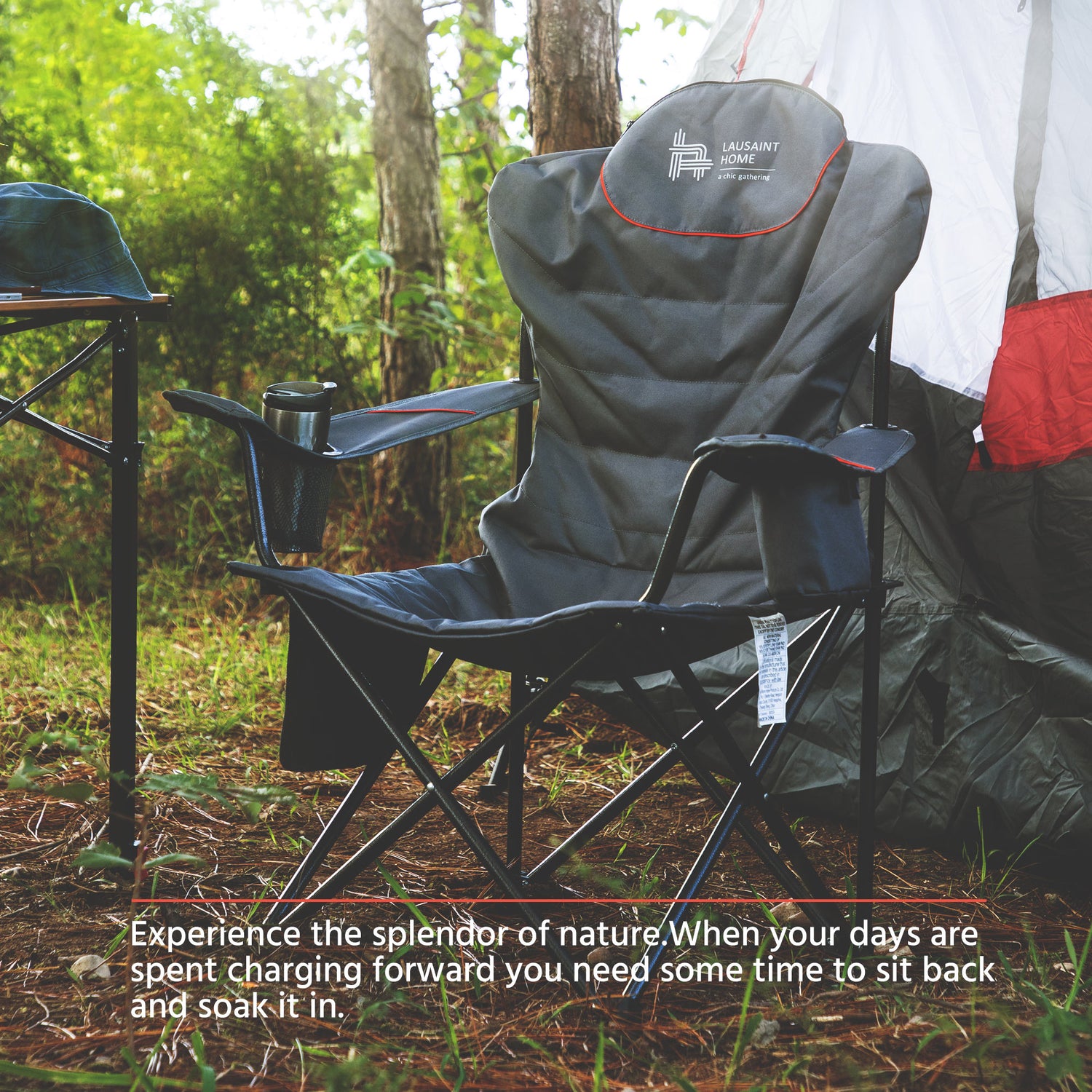 Lausaint Home Portable Folding Camping Chair Support up to 300 LBS