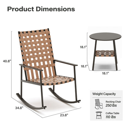 3-Piece Outdoor Rocking Chair Set with High-Back