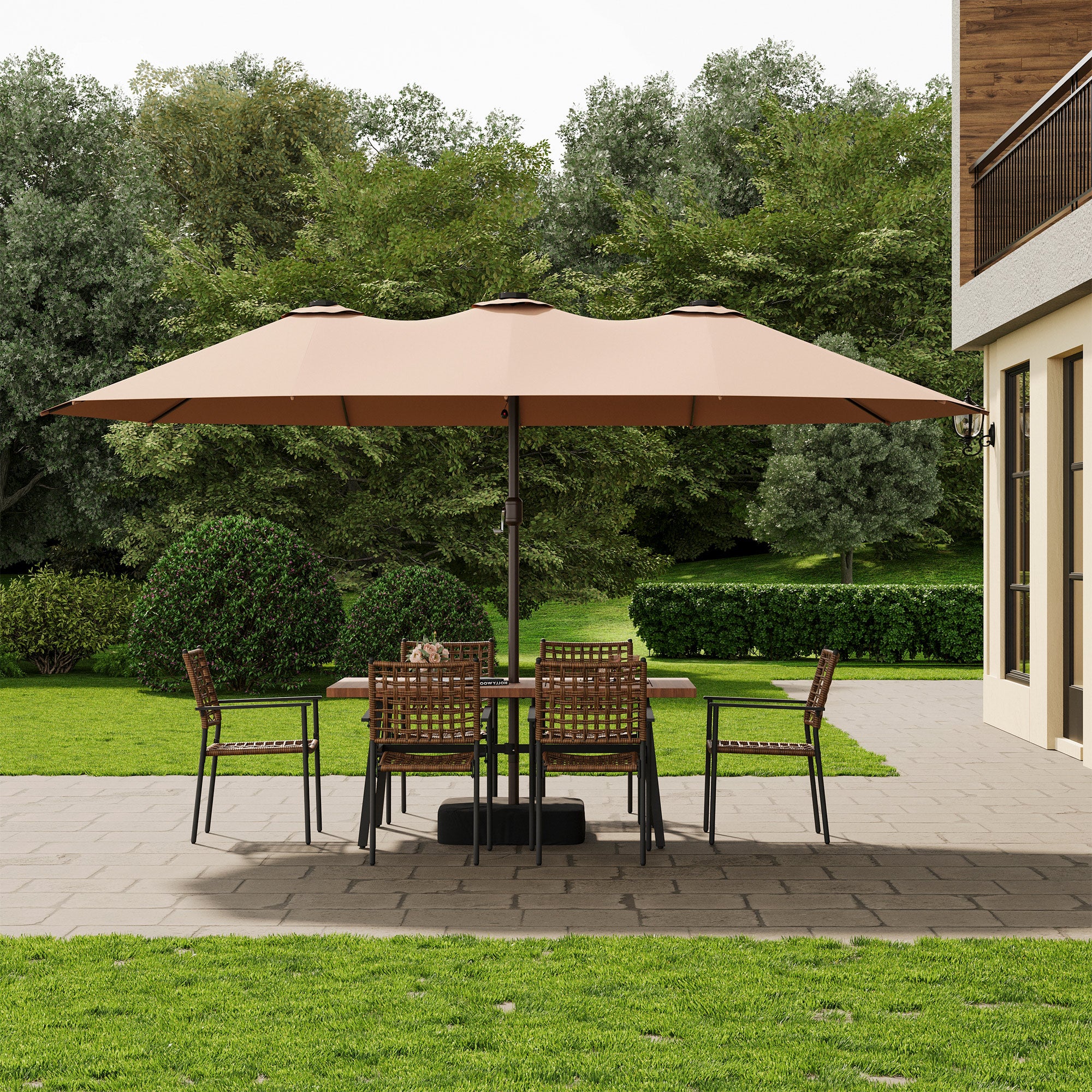 15ft Large Double-Sided Rectangle Outdoor Umbrella with Base
