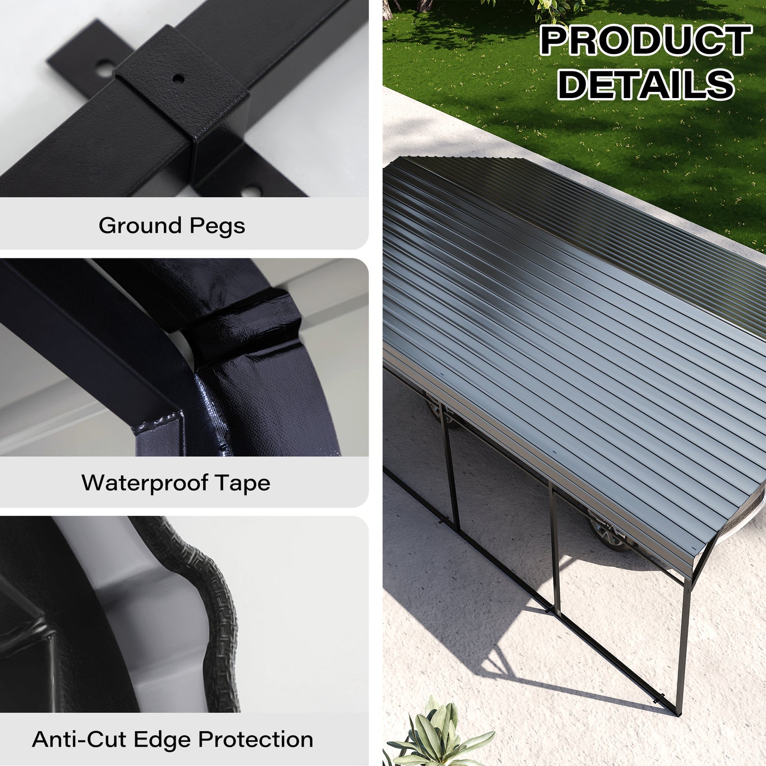 LAUSAINT HOME 12x20 FT Metal Carport Enhanced Base Heavy Duty Garage Car Shelter