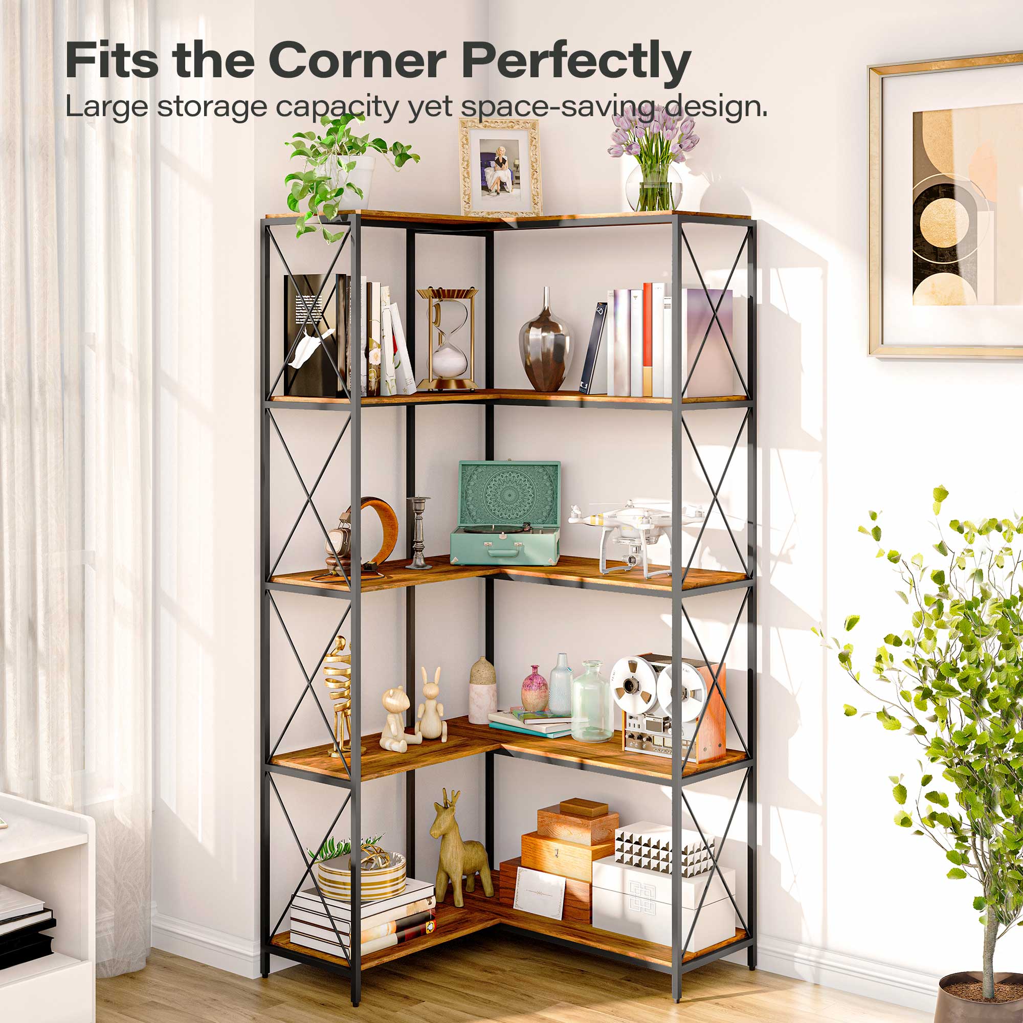 5-Tier L-Shaped Corner Bookcase