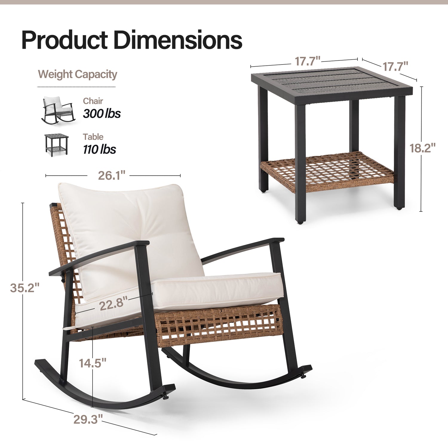 3 Pieces Rocking Bistro Set with Outdoor Solar Table Lamp