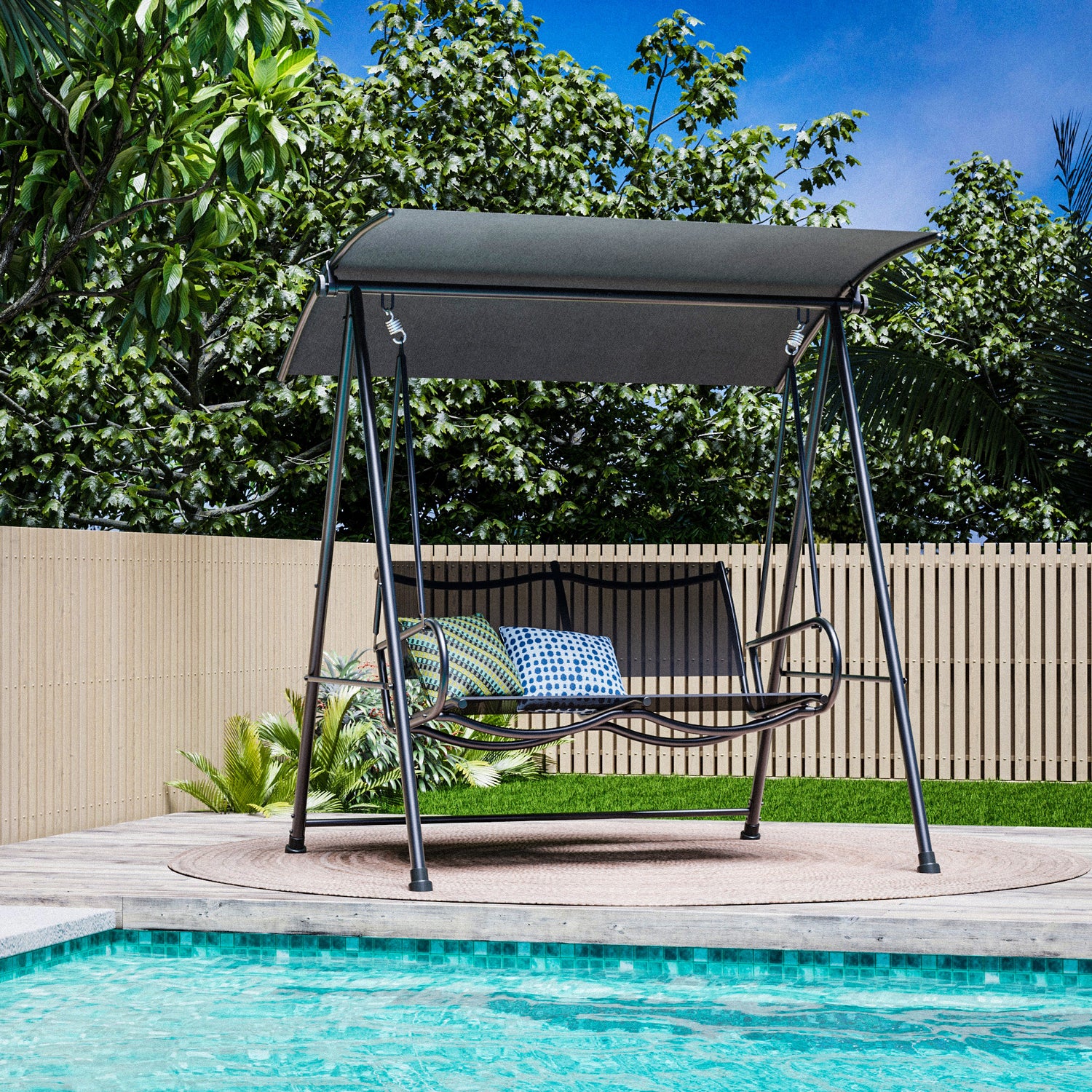 LAUSAINT HOME 3-Seat Outdoor Patio Swing Chair with Adjustable Arc Canopy