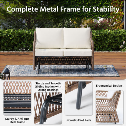 LAUSAINT HOME 2 Person Outdoor Ratten Patio Swing Glider with Cushion