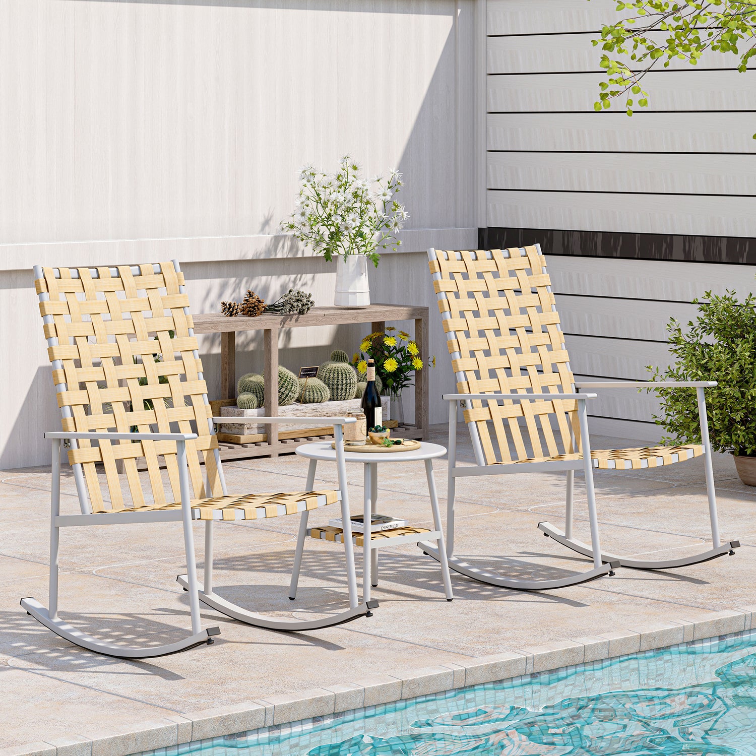 3-Piece Outdoor Rocking Chair Set with High-Back