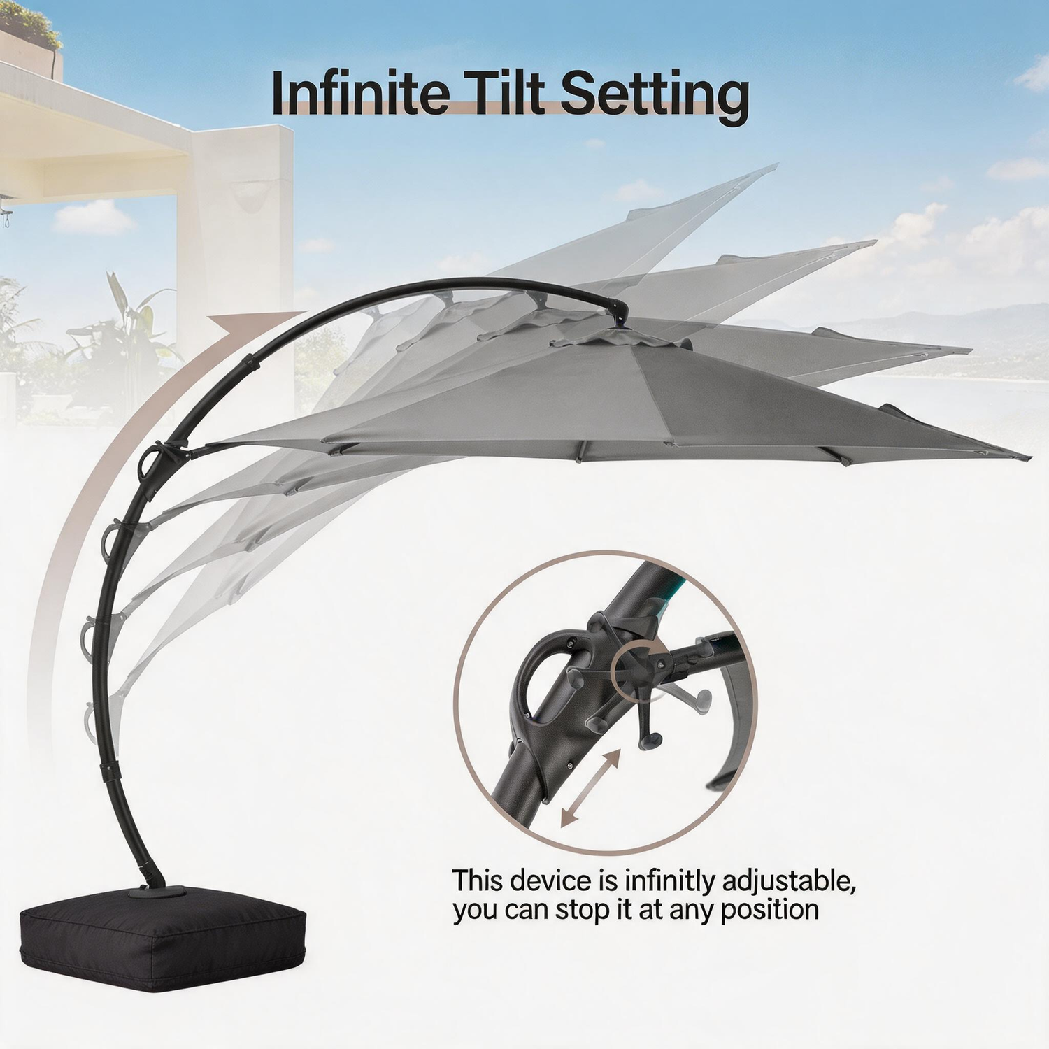LAUSAINT HOME Patio Cantilever Umbrella with Base Included, Outdoor Curvy Round Offset Umbrella