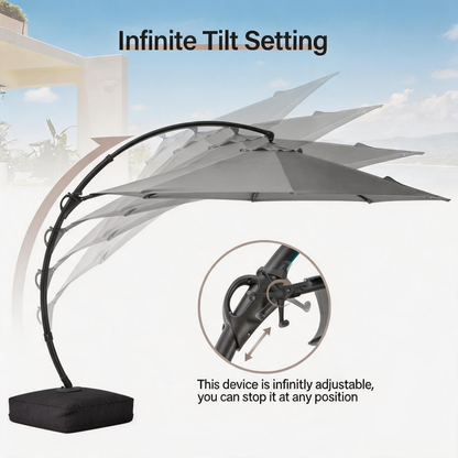 LAUSAINT HOME Patio Cantilever Umbrella with Base Included, Outdoor Curvy Round Offset Umbrella
