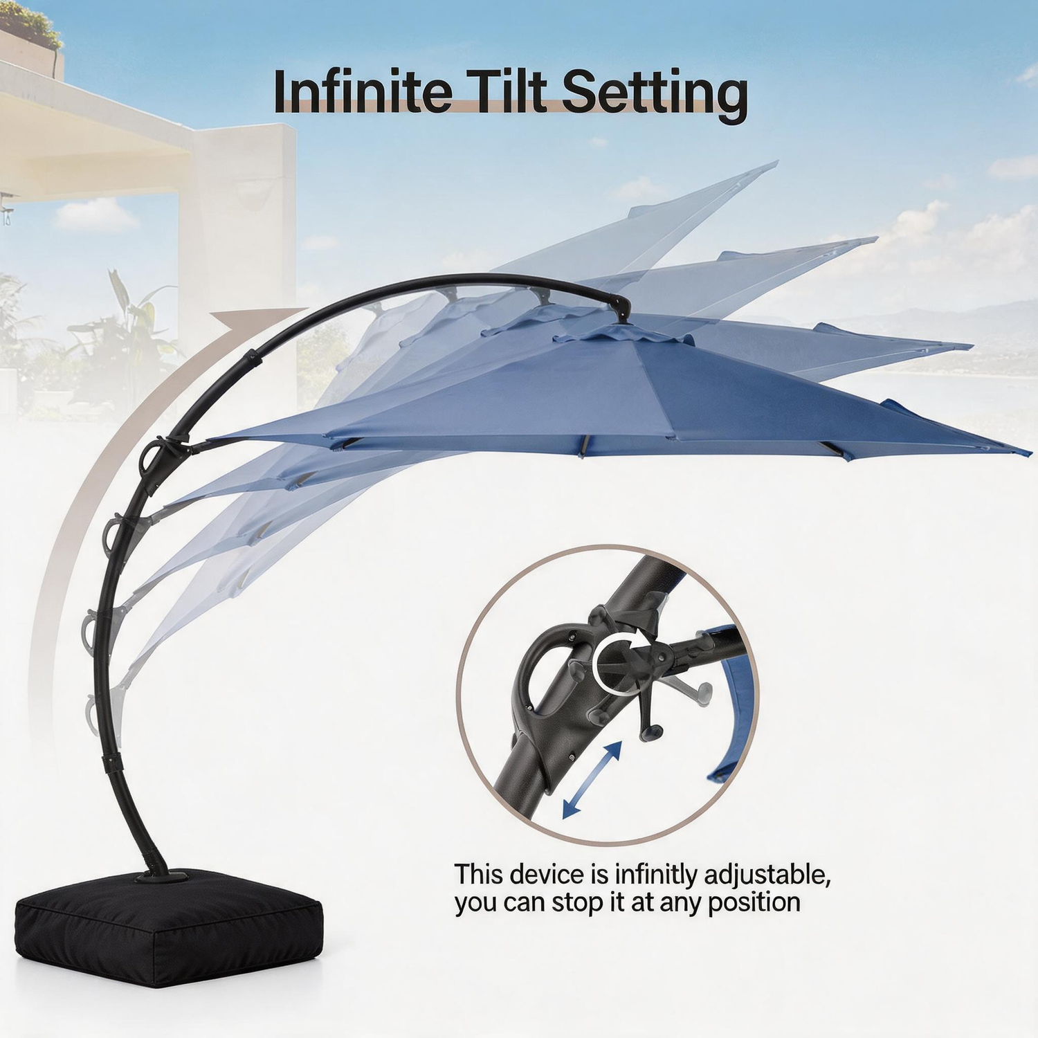 LAUSAINT HOME Patio Cantilever Umbrella with Base Included, Outdoor Curvy Round Offset Umbrella