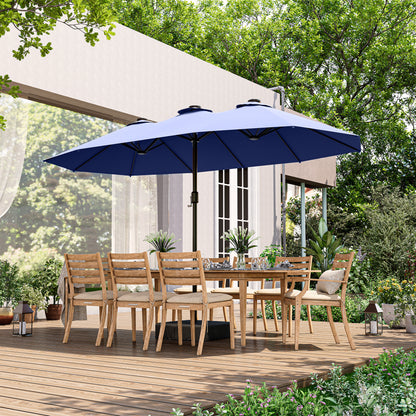 LAUSAINT HOME Large Double-Sided Rectangle Patio Umbrella with LED Light and Base, 13FT/15FT