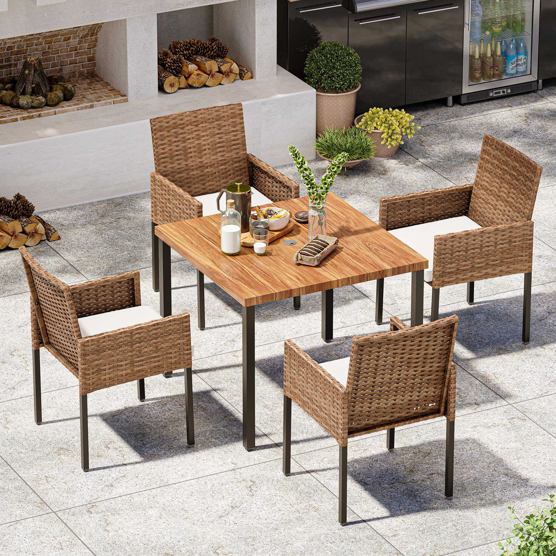 5 Pieces Wicker Dining Set