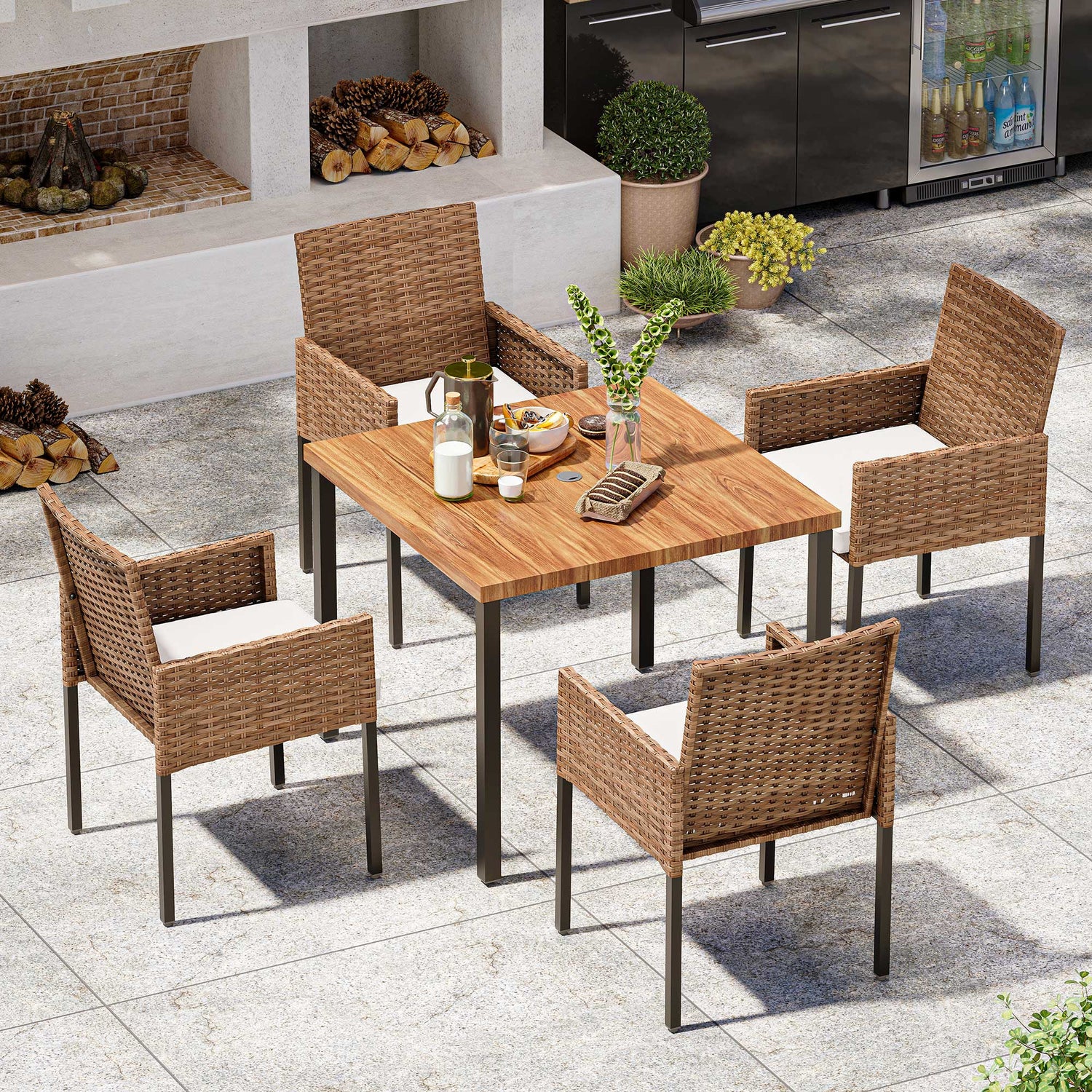 5 Pieces Wicker Dining Set