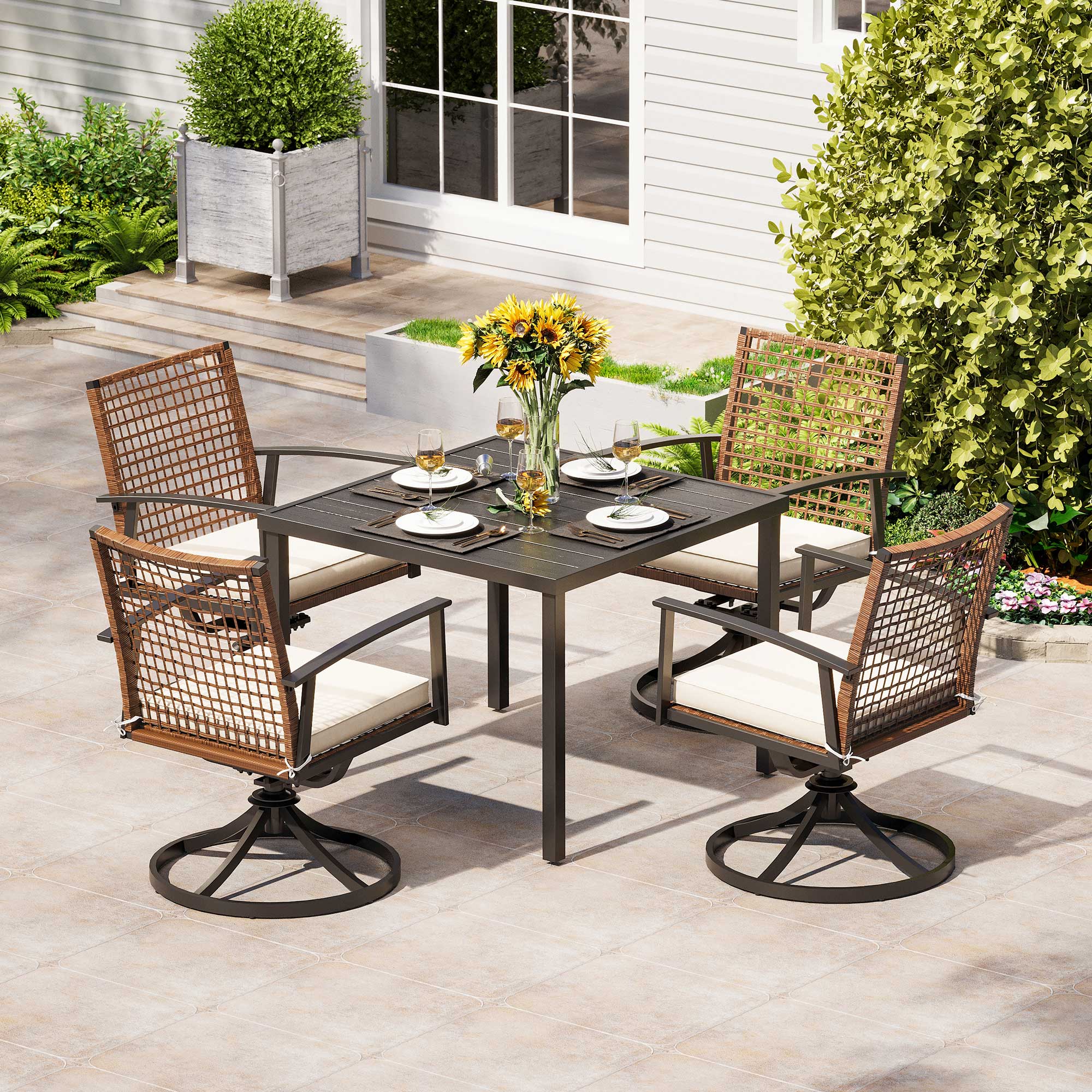 Outdoor Dining Set with Swivel Chairs