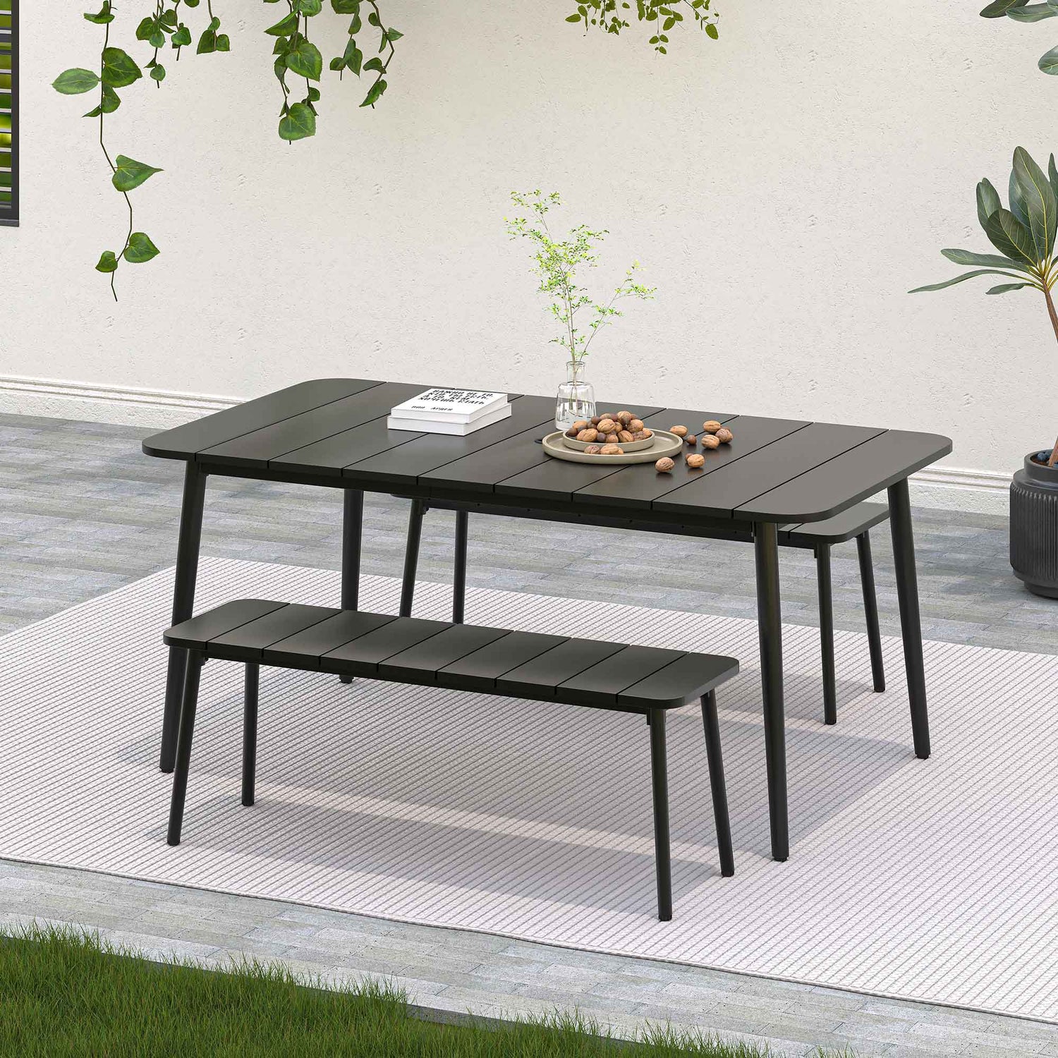 Outdoor Patio Dining Set with Chairs and Benches
