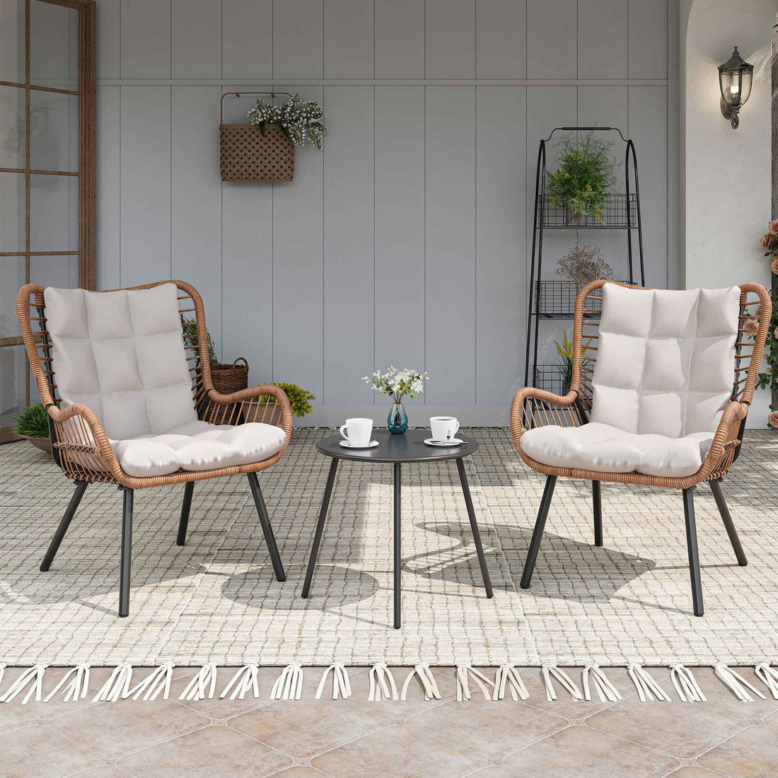 3 Piece Outdoor Bistro Set with Highback