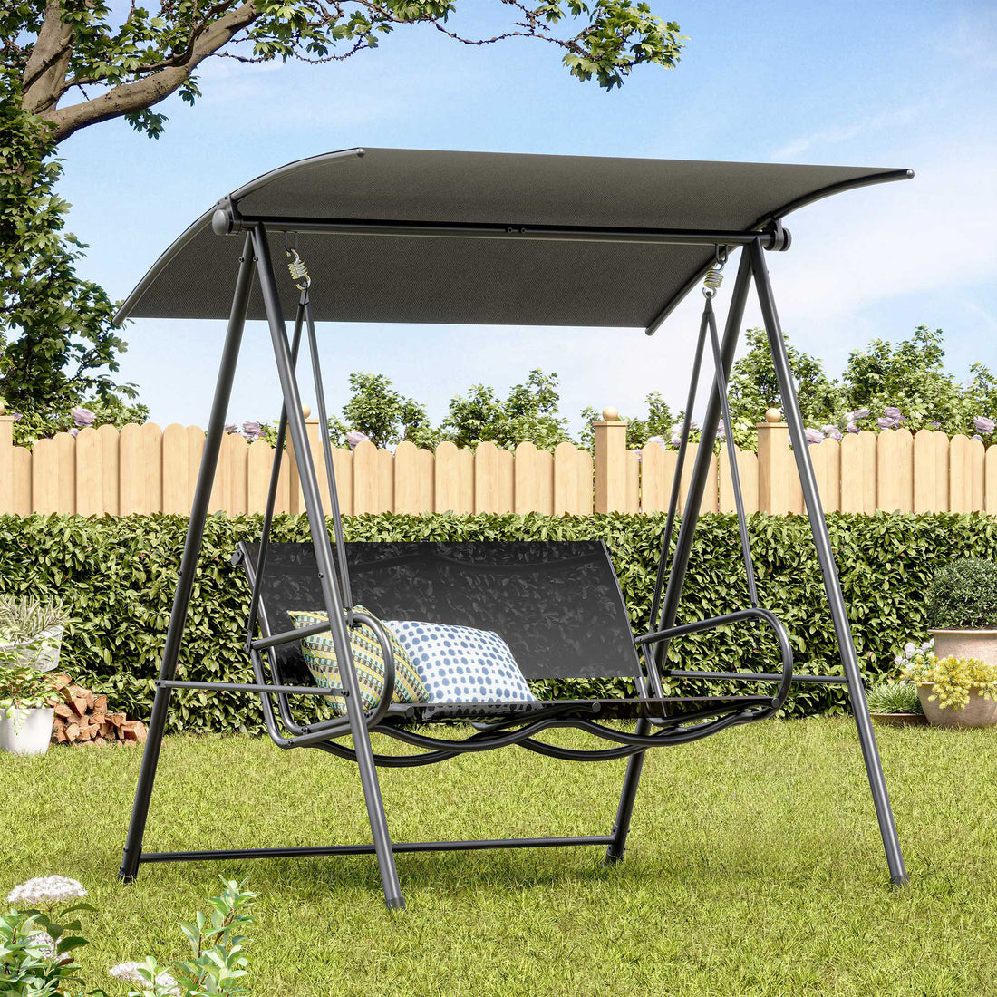 LAUSAINT HOME 3-Seat Outdoor Patio Swing Chair with Adjustable Arc Canopy