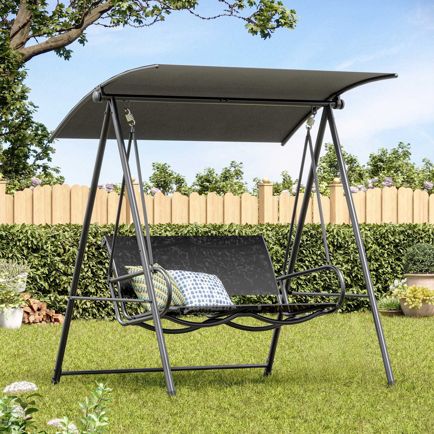 LAUSAINT HOME 3-Seat Outdoor Patio Swing Chair with Adjustable Arc Canopy