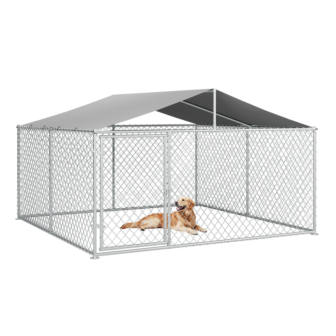 LAUSAINT HOME Large Outdoor Dog Kennel, Galvanized Steel Dog Run Cage Enclosure for Backyard