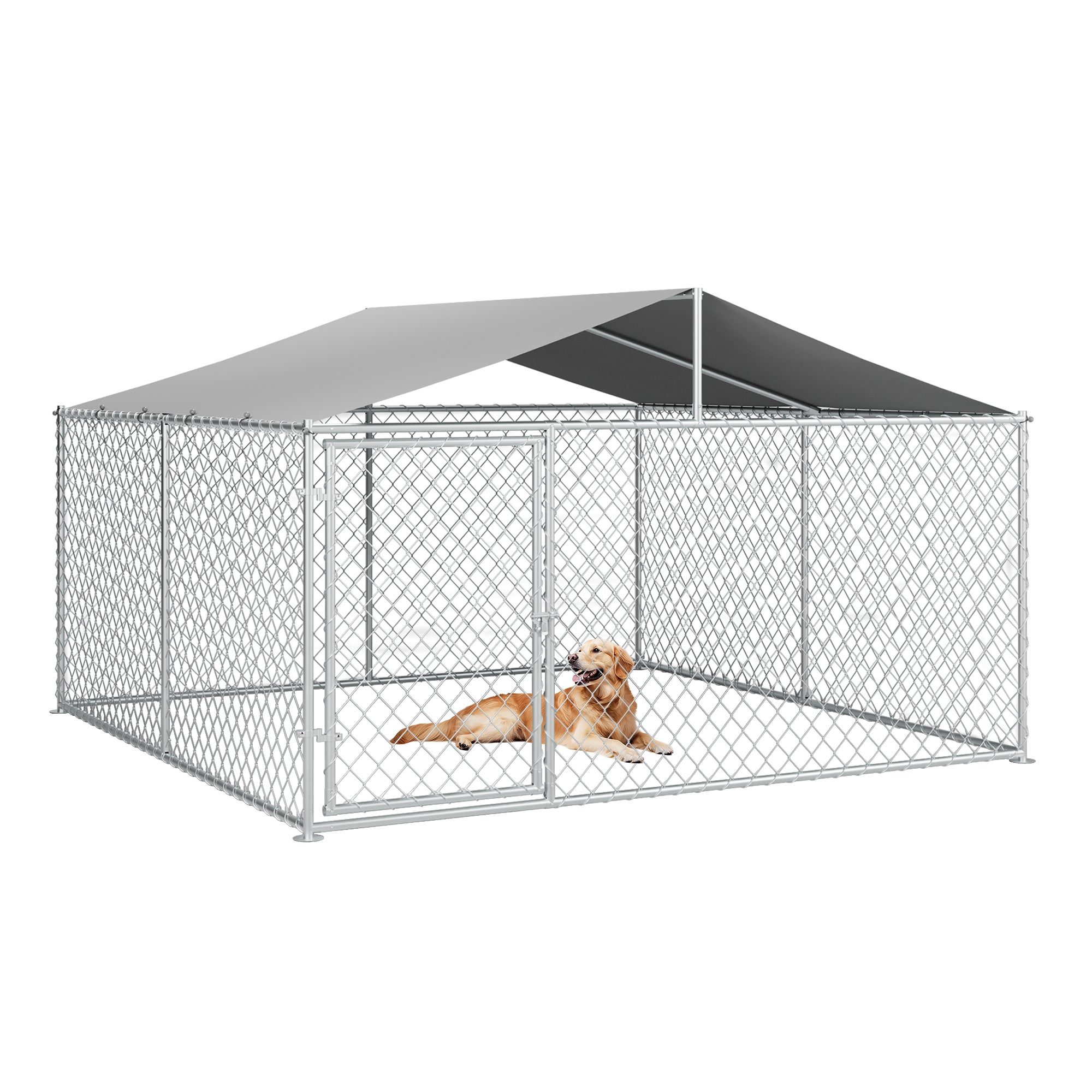LAUSAINT HOME Large Outdoor Dog Kennel, Galvanized Steel Dog Run Cage Enclosure for Backyard