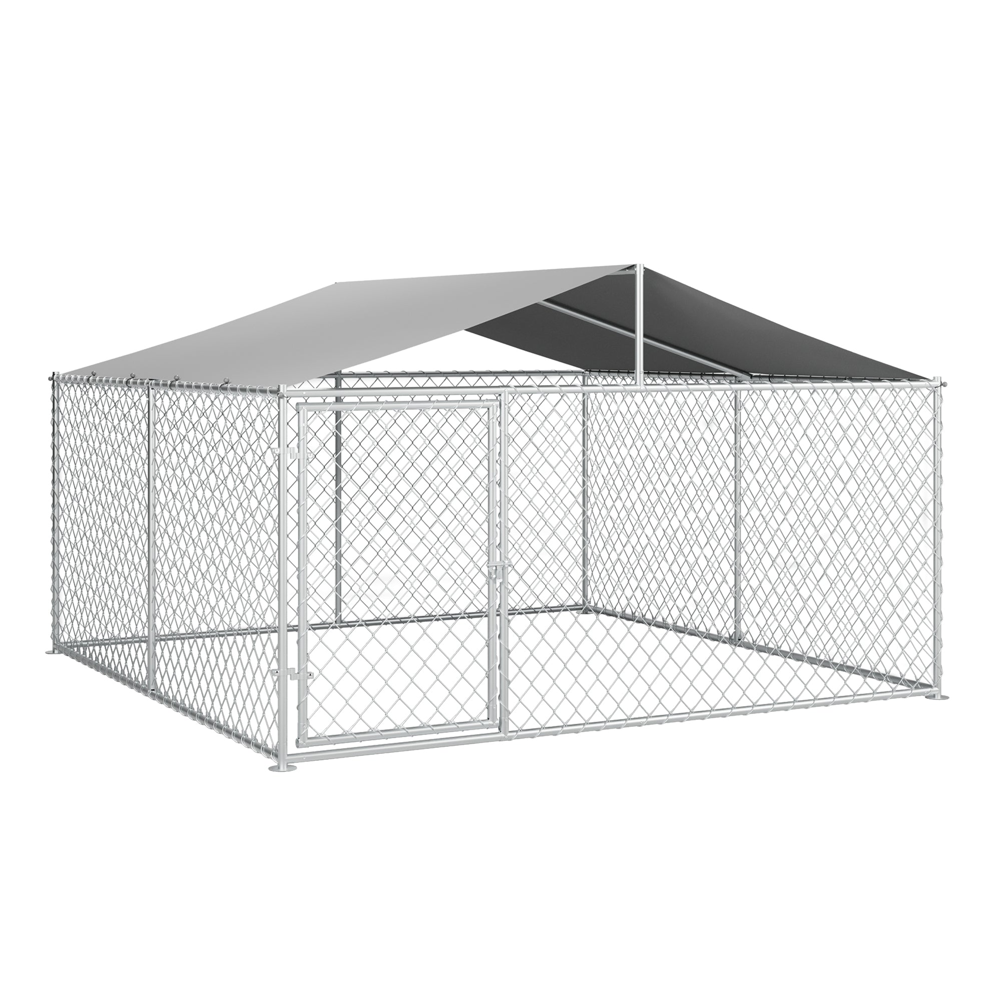 LAUSAINT HOME Large Outdoor Dog Kennel, Galvanized Steel Dog Run Cage Enclosure for Backyard