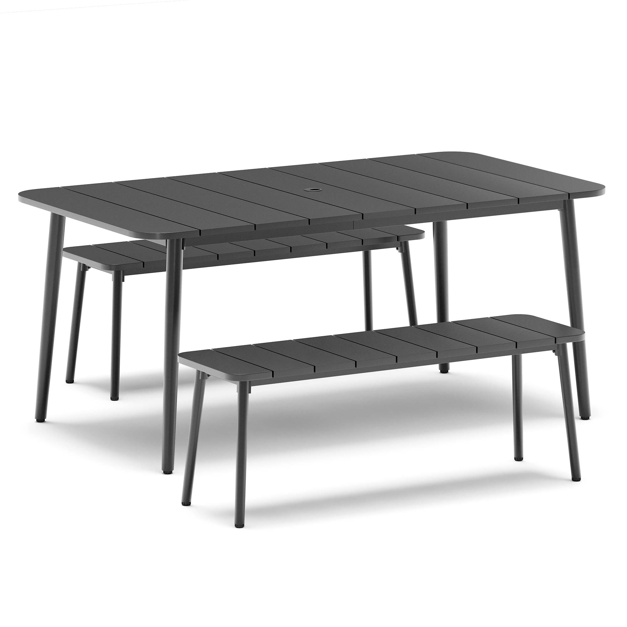 LAUSAINT HOME 3 Pieces Outdoor Patio Dining Set with 2 Benches and Metal Table