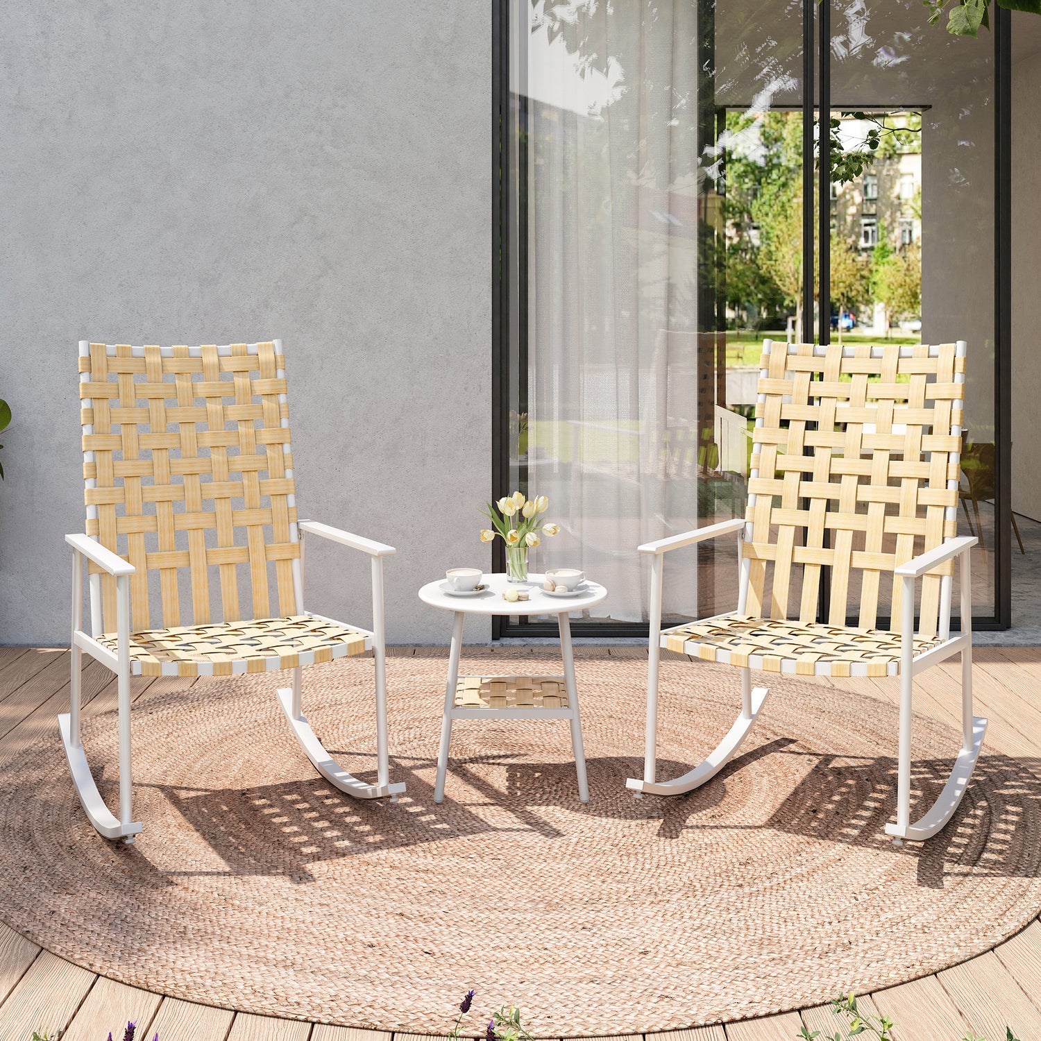 3-Piece Outdoor Rocking Chair Set with High-Back