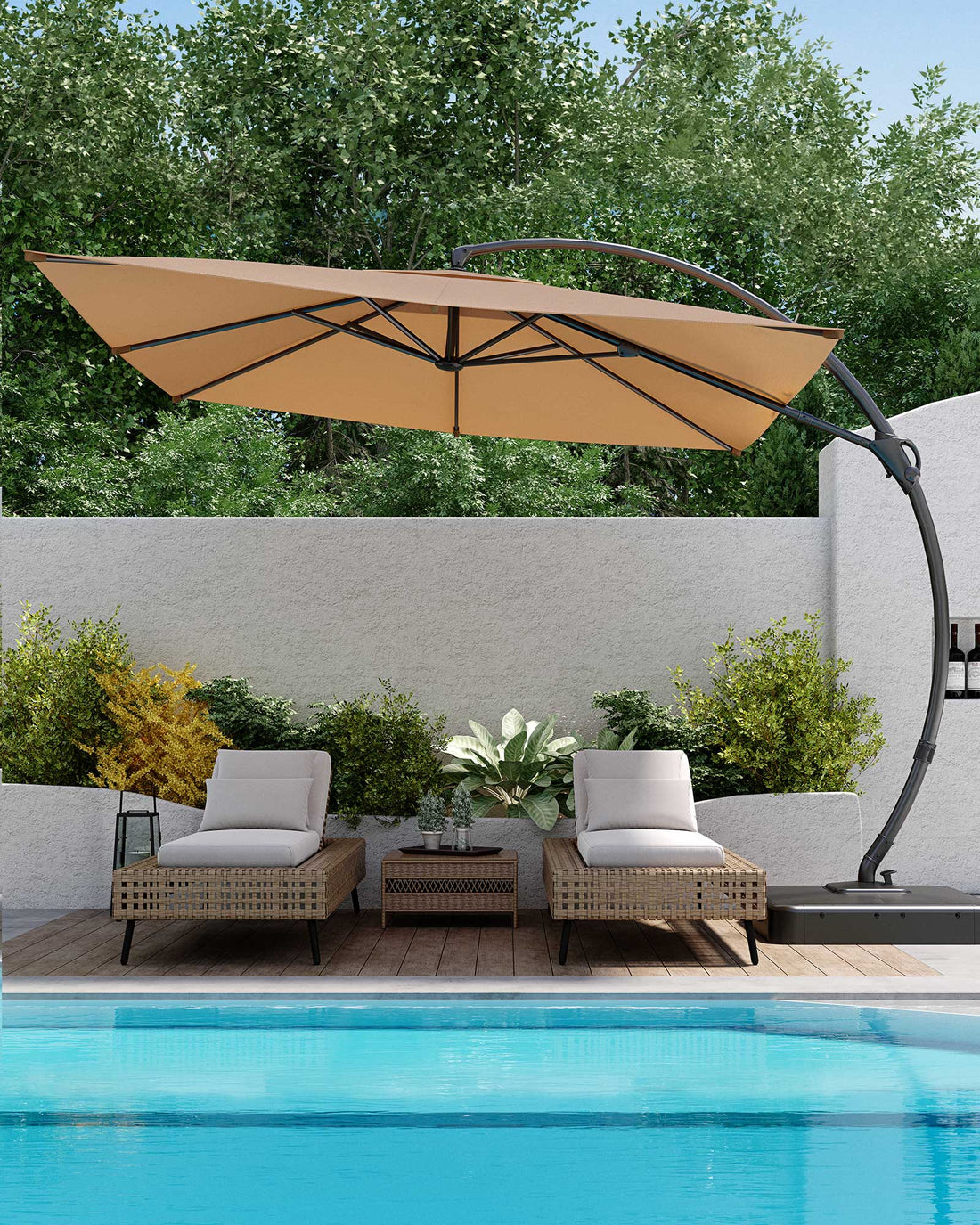 LAUSAINT HOME 10Ft Patio Umbrella with Base, Heavy Duty Offset Hanging Umbrella with 360° Rotation