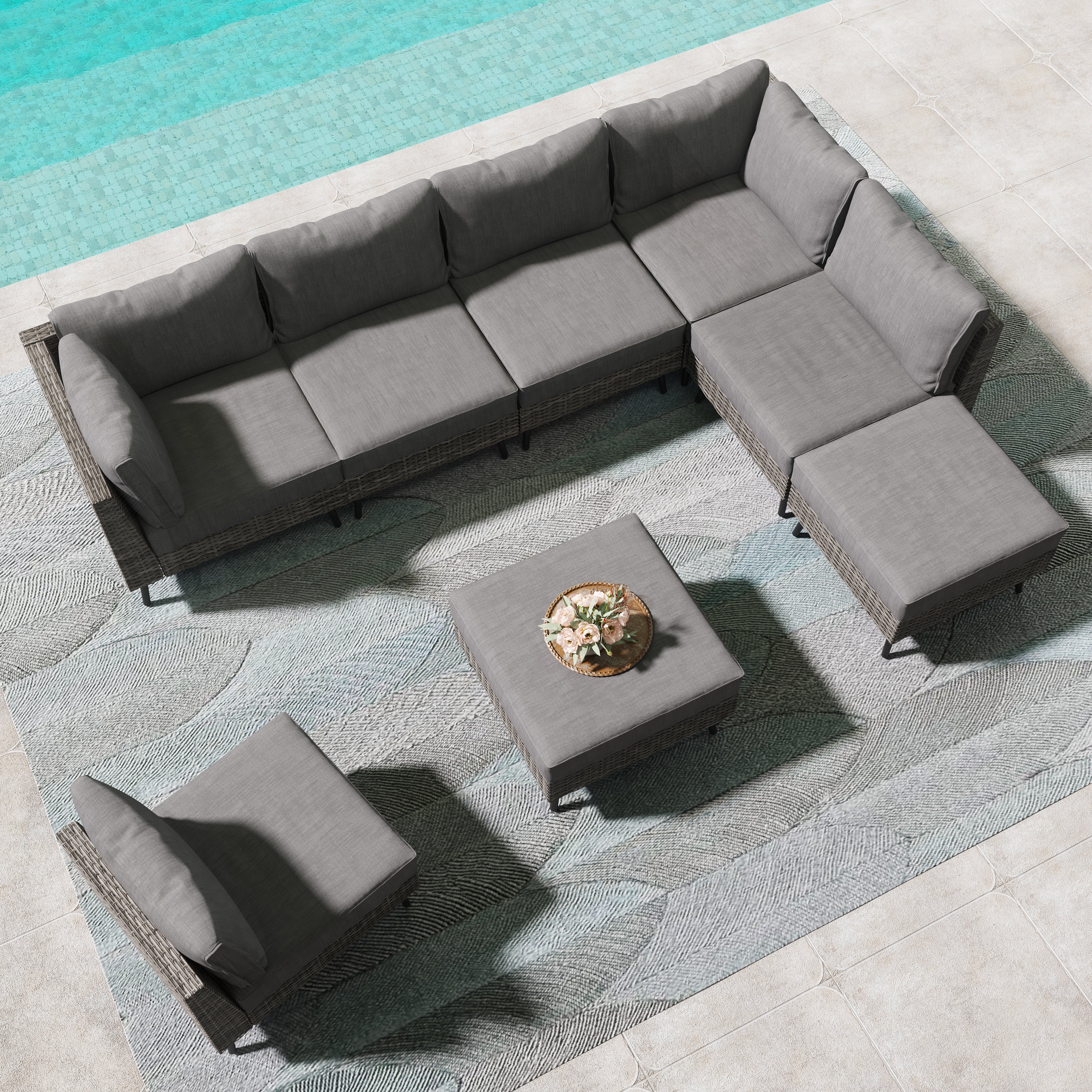 8 Pieces Outdoor Patio Furniture Set with 43&quot; Propane Gas Fire Pit Table