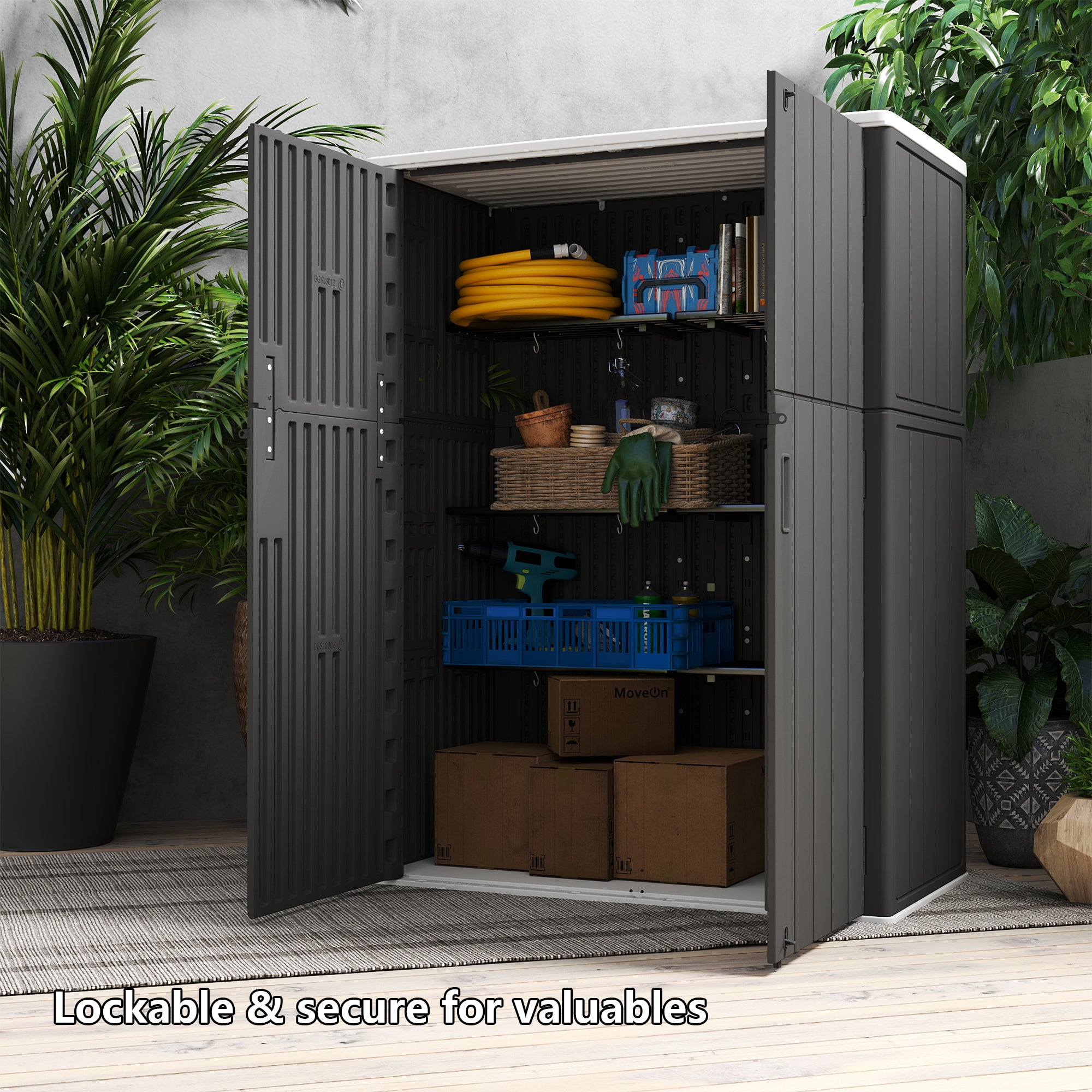 LAUSAINT HOME Vertical Storage Shed, Outdoor Storage Cabinet Resin Waterproof for Garden, Patio, Backyard