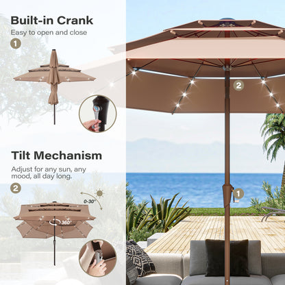 10ft 3 Tier Patio Umbrella with Solar Lights