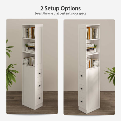 Bathroom Storage Cabinet Tall Thin White Cabinet with 3 Adjustable Shelves