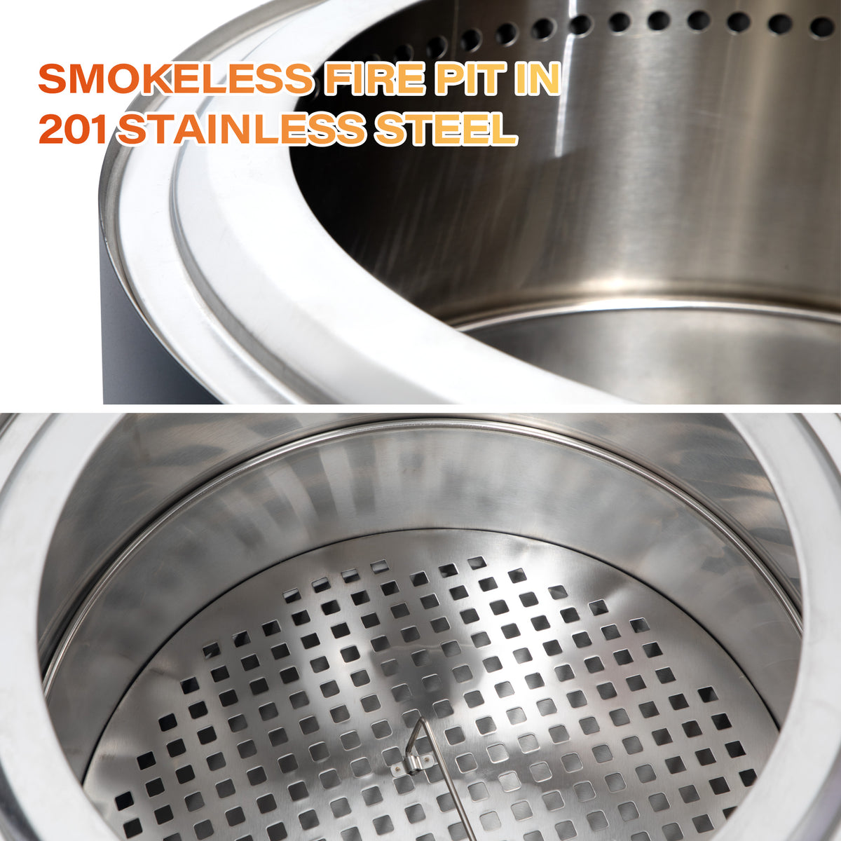 Lausaint Home 20 Inch Smokeless Fire Pit, Outdoor Wood Burning Firepit with Grill Grate &amp; Stand