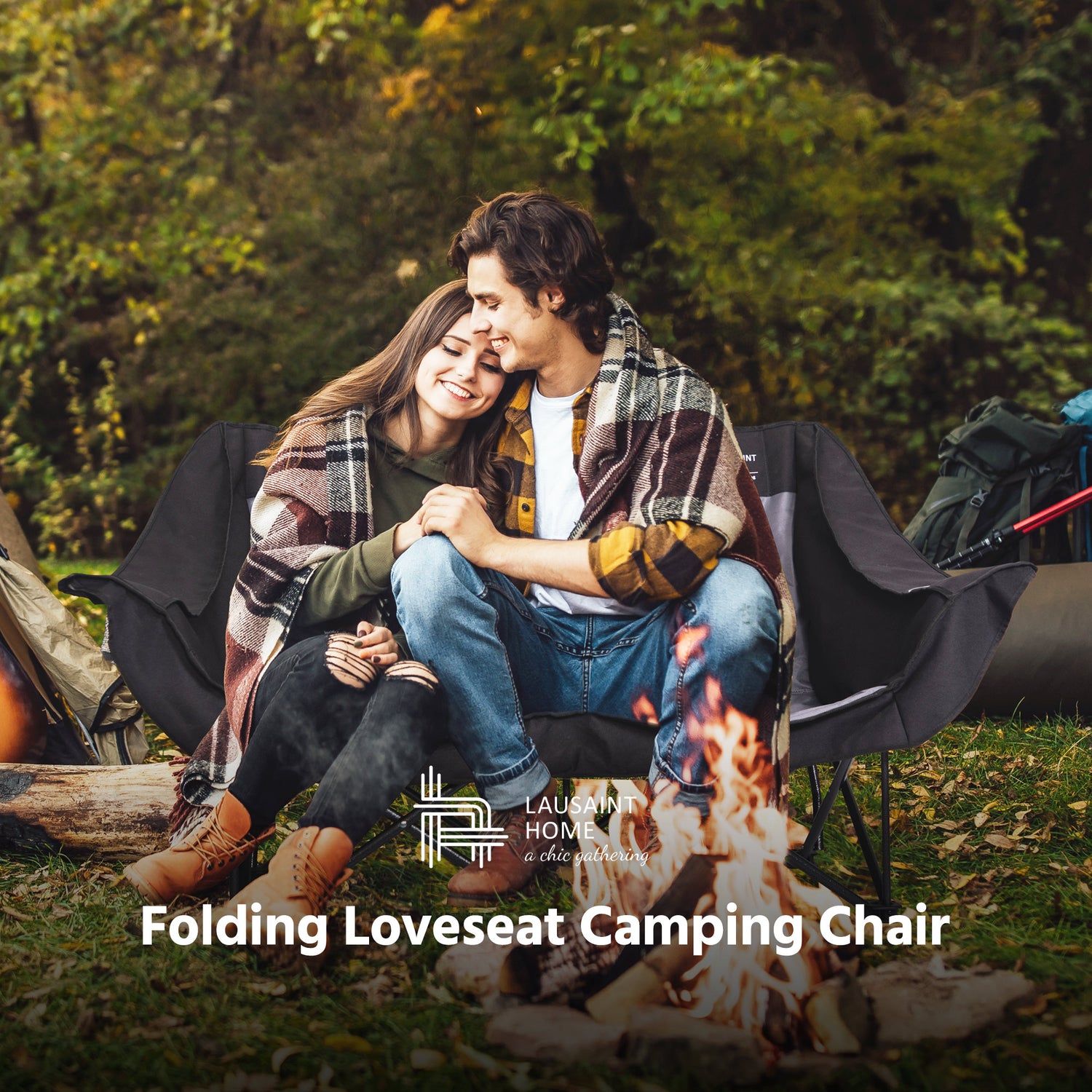 LAUSAINT HOME Double Camping Chair, Oversized Camping Loveseat