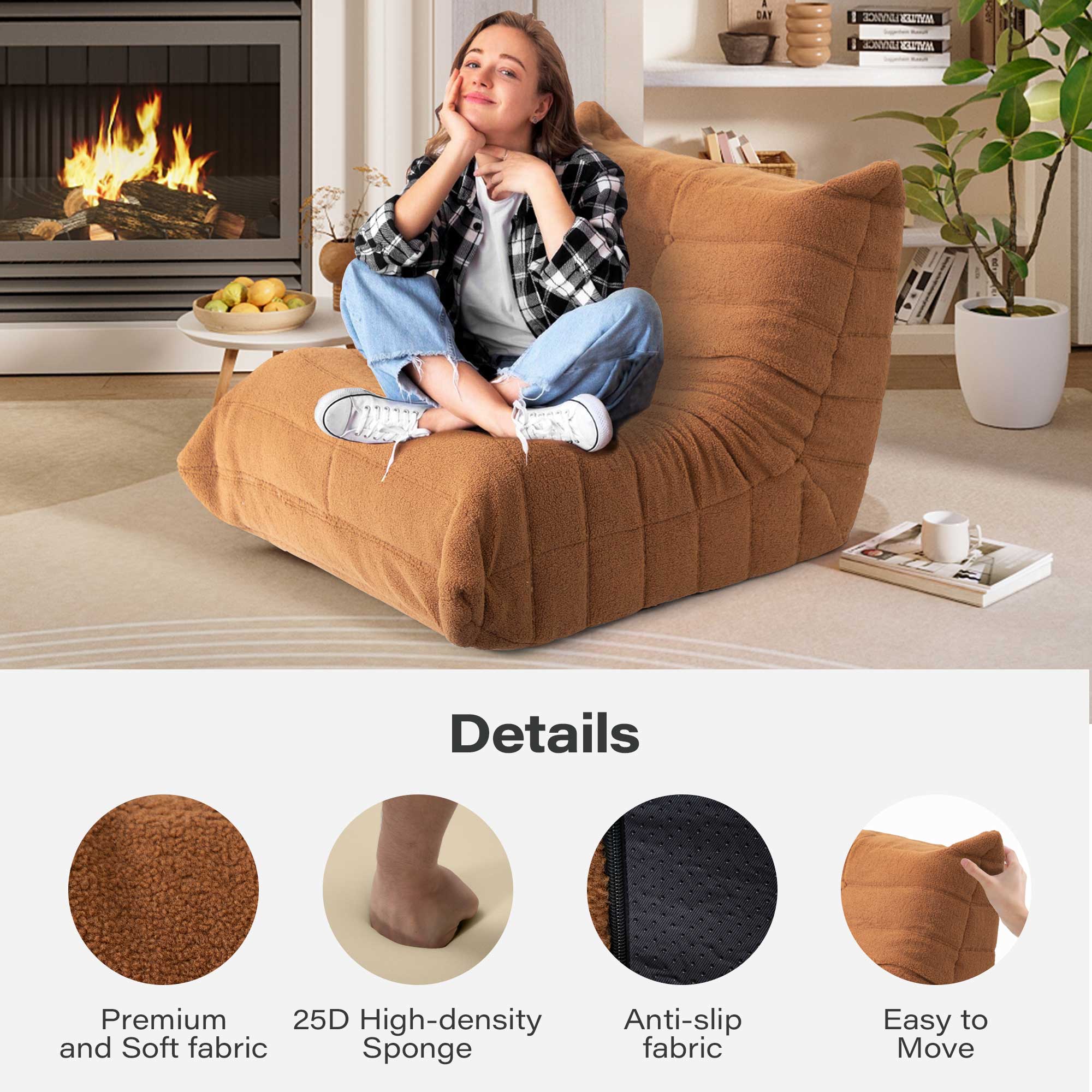 LAUSAINT HOME Giant Bean Bag Chair with Memory Foam for Adults