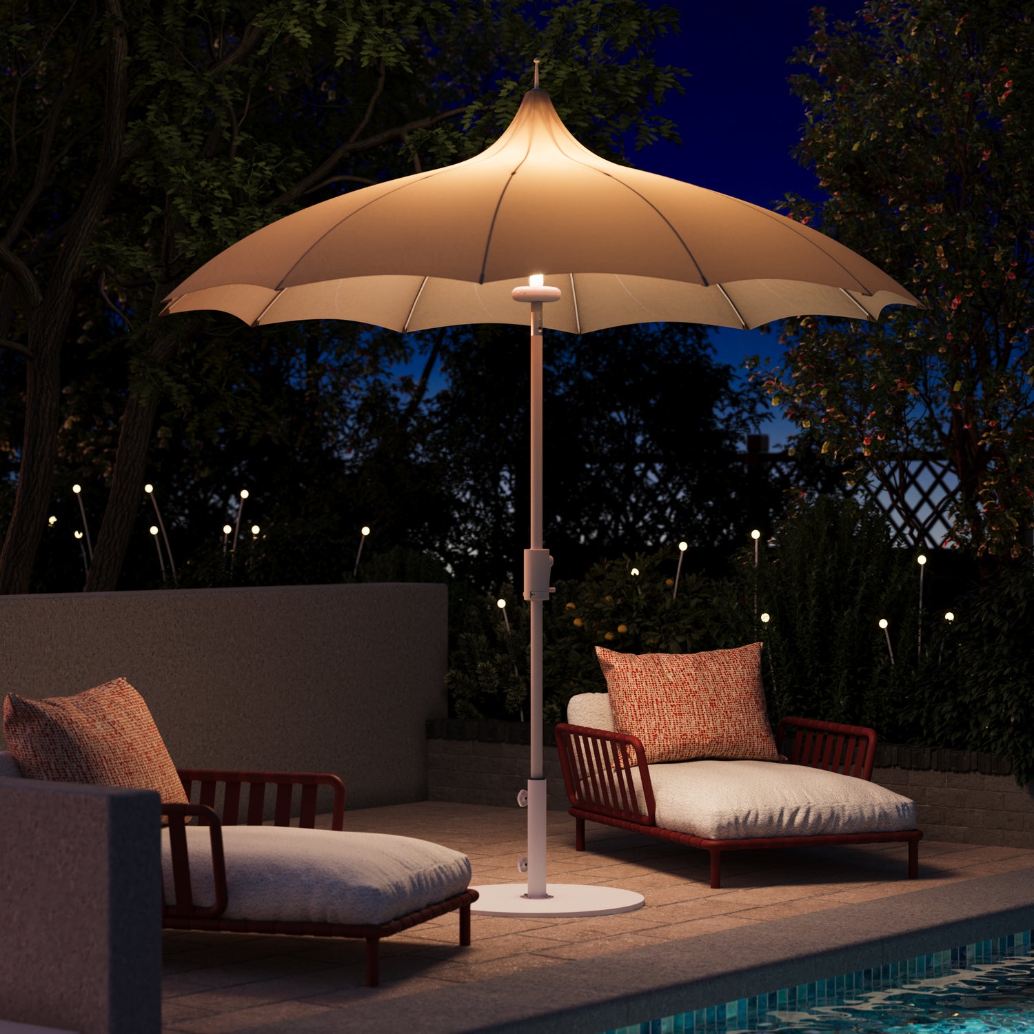 home designs patio umbrella LAUSAINT HOME 9Ft Pergoda Patio Umbrella, Petal Design Canopy, 360° Rotation, Push-Button Tilt Pagoda Umbrella for Deck, Poolside Garden