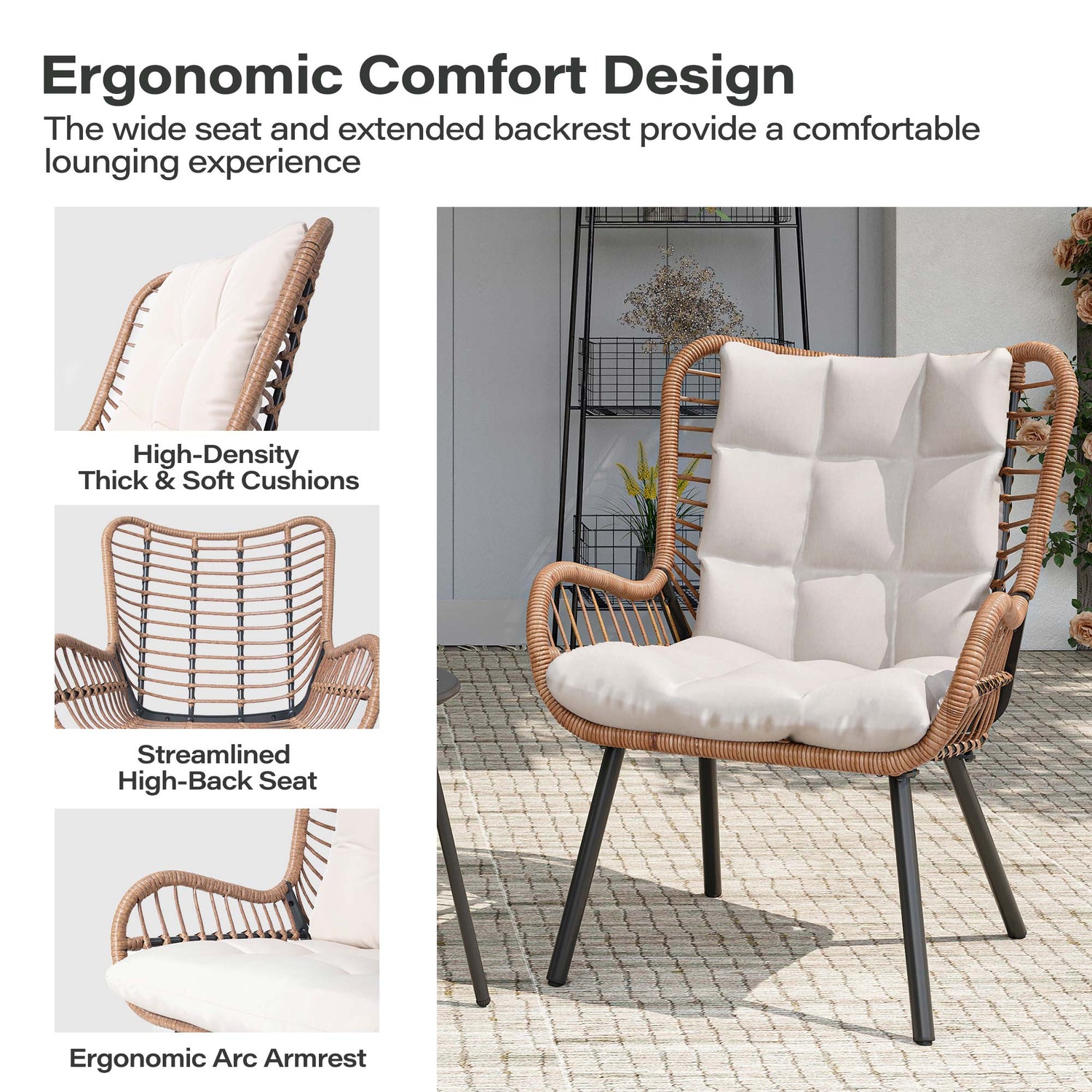 3 Piece Outdoor Bistro Set with Highback